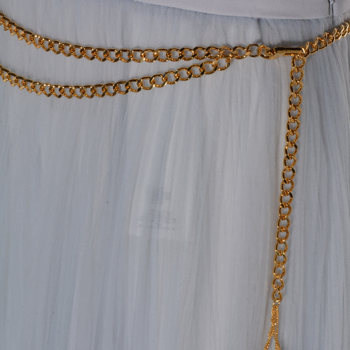 Elisabetta Franchi Midi Skirt With Gold Chain And Pleats In Silver