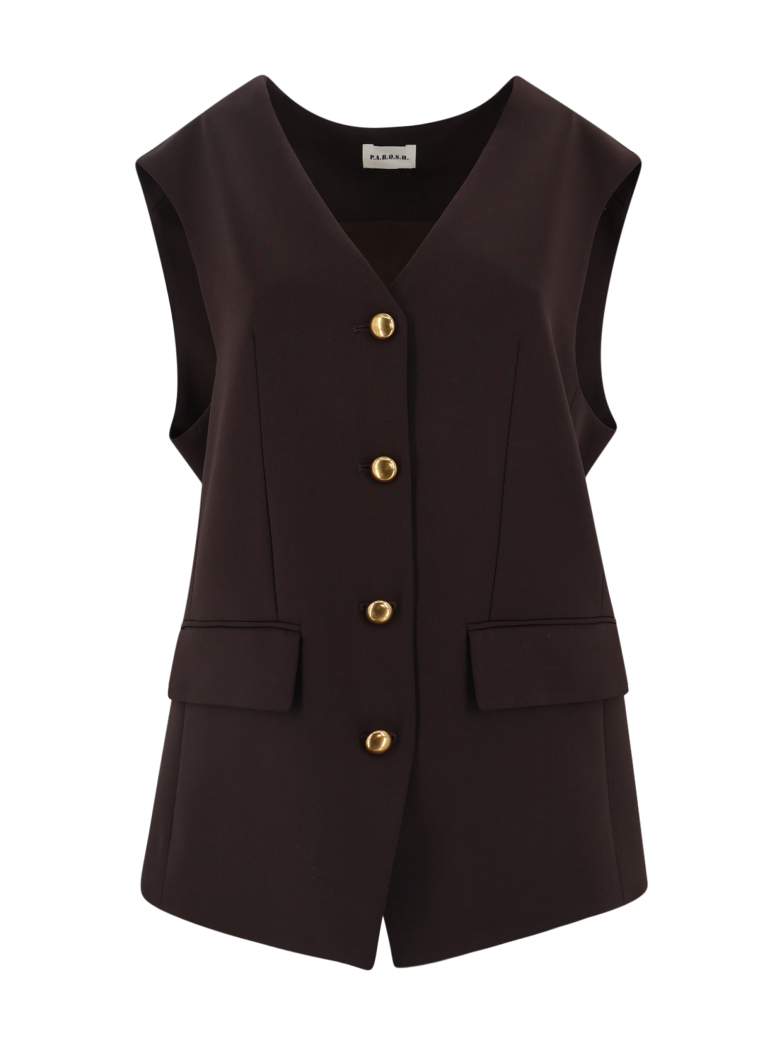 P.a.r.o.s.h Virgin Wool Vest With Gold Button In Brown