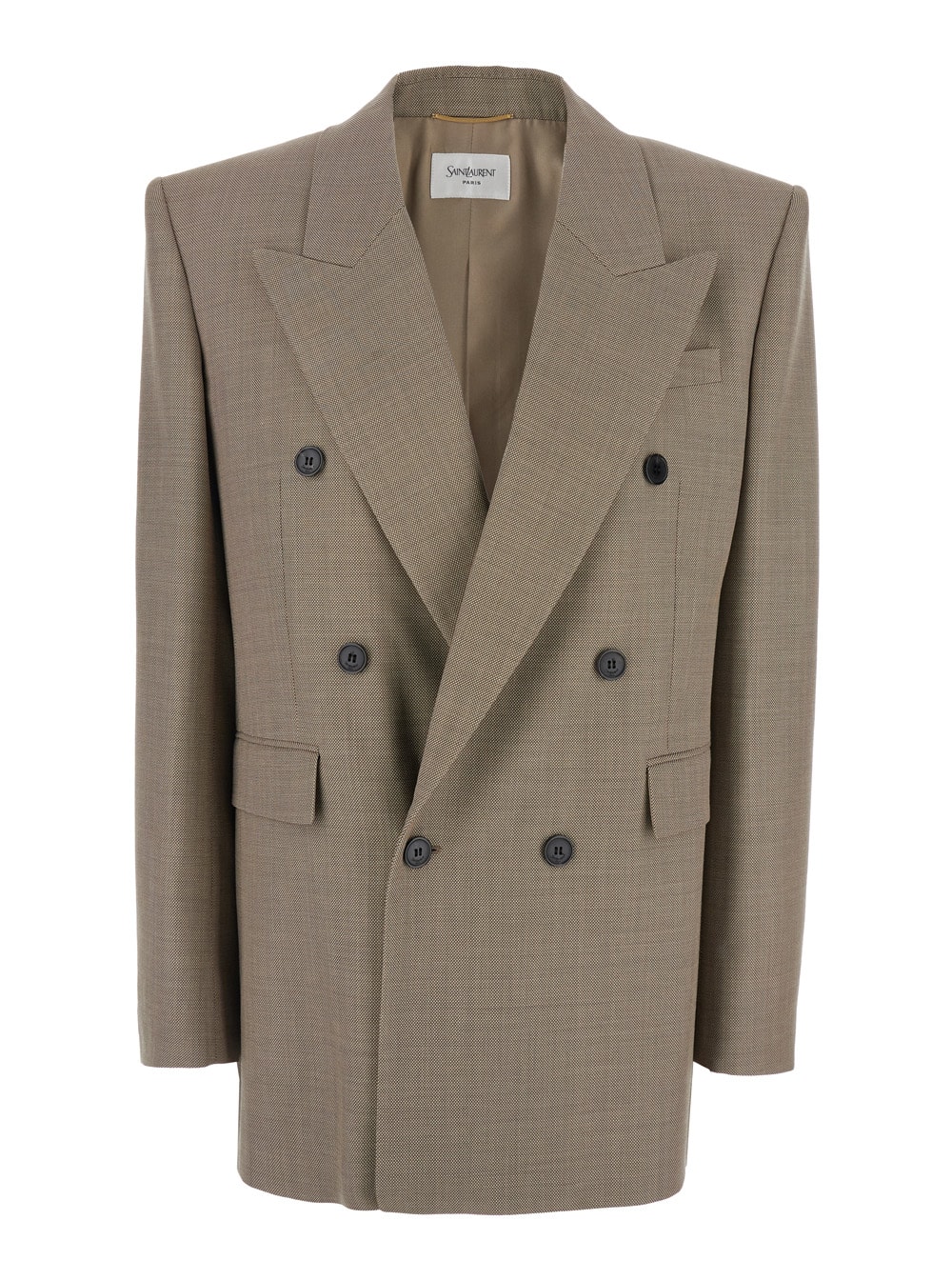 Saint Laurent Beige Double-breasted Jacket With Peak Revers In Wool Woman