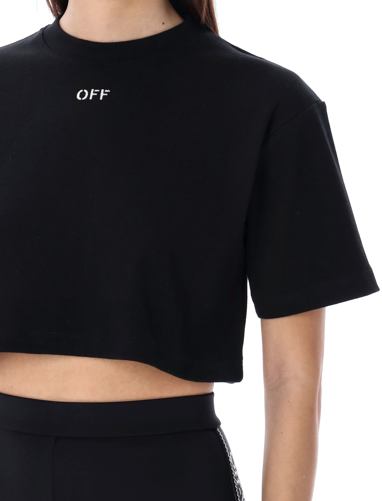 Off-white Off White Cropped T Shirt With Off Embroidery In Black