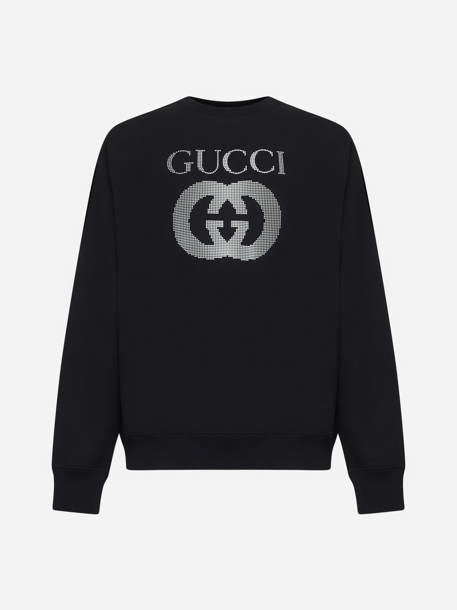 Shop Gucci Logo Cotton Sweatshirt In Black