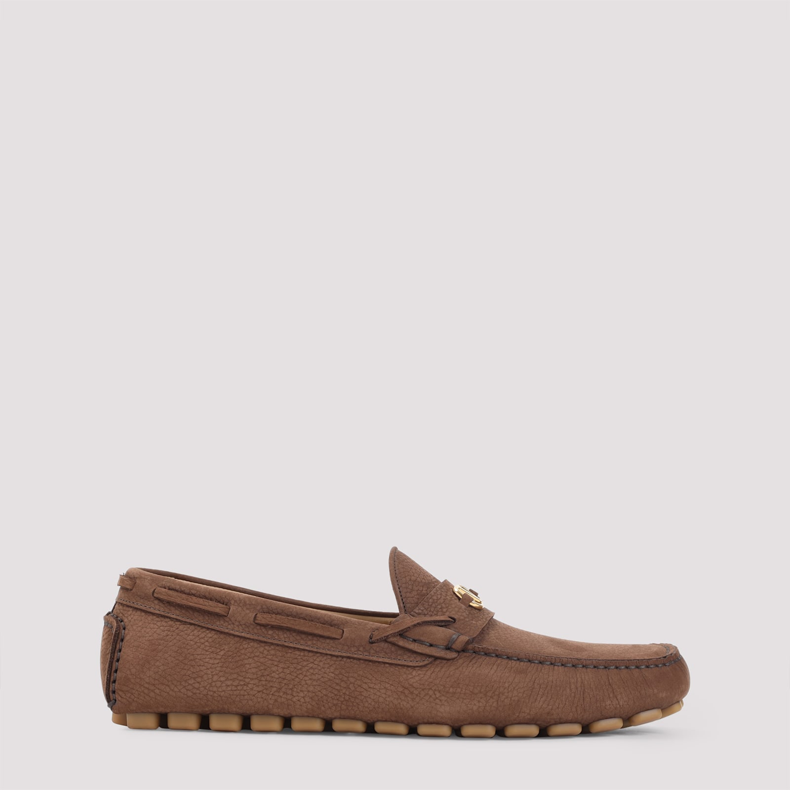 Valentino Loafers With Rubber Sole And Topstitching In Brown