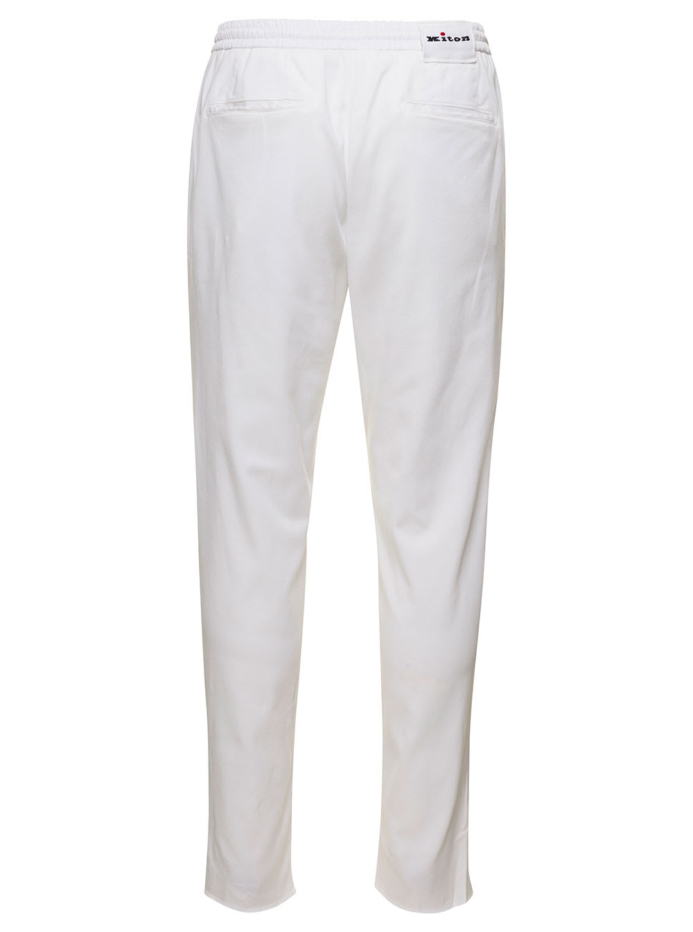 Shop Kiton White Slim Trousers With Elasticated Waistband In Stretch Lyocell Man