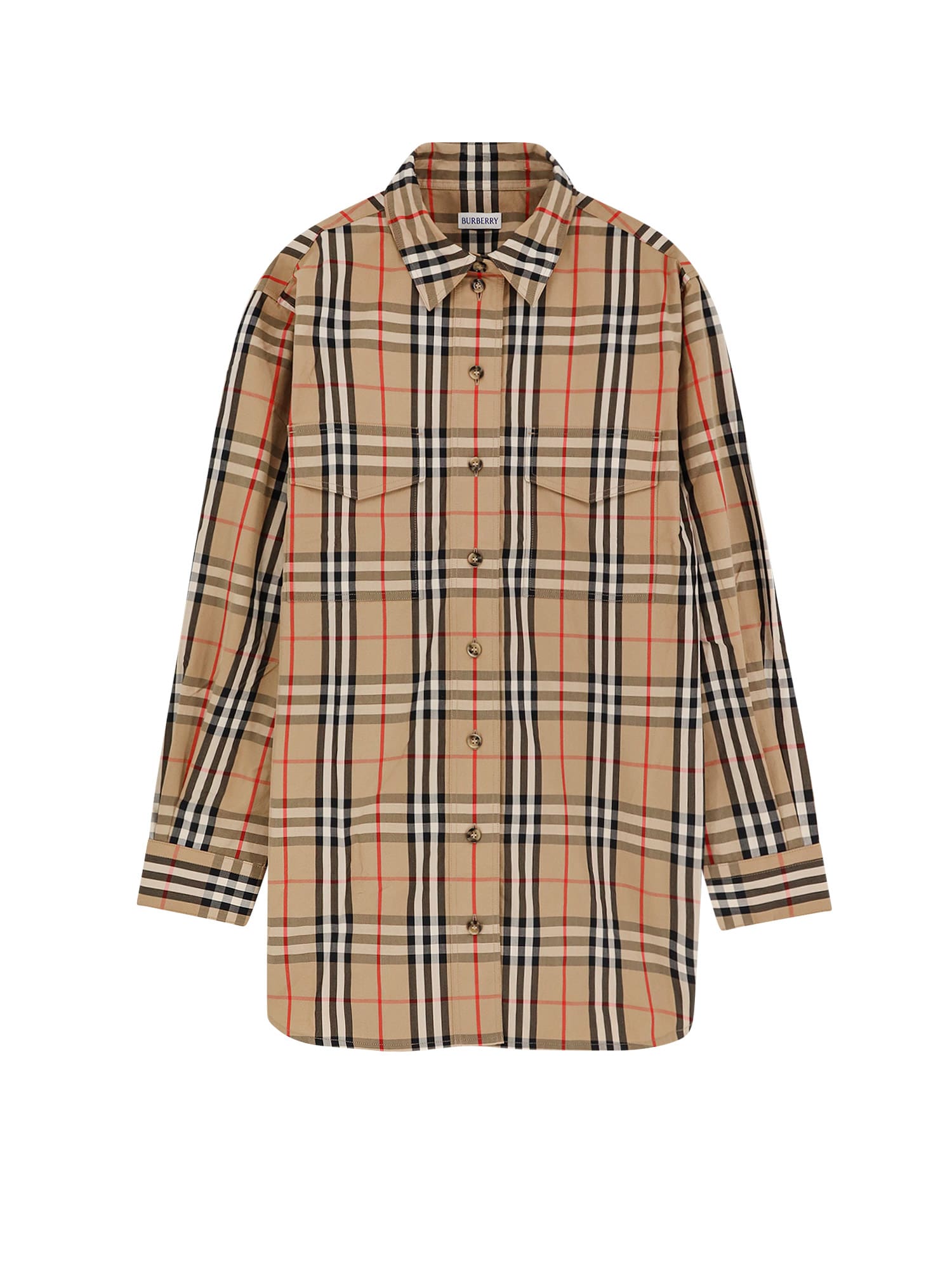 Burberry Cotton Shirt With Check Print In Brown
