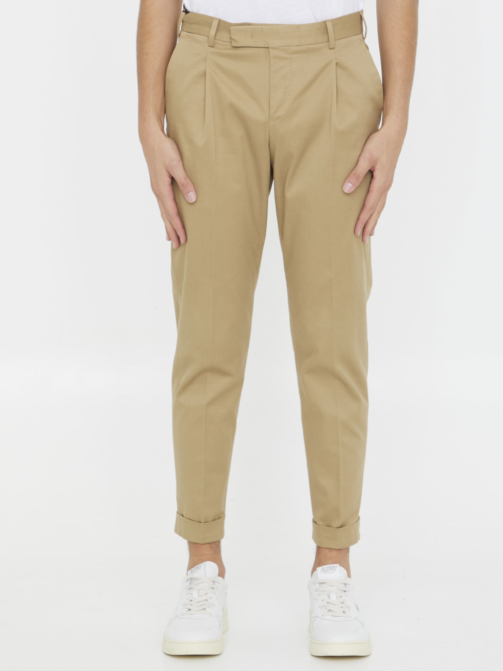 Shop Pt01 Beige Cotton Trousers In White