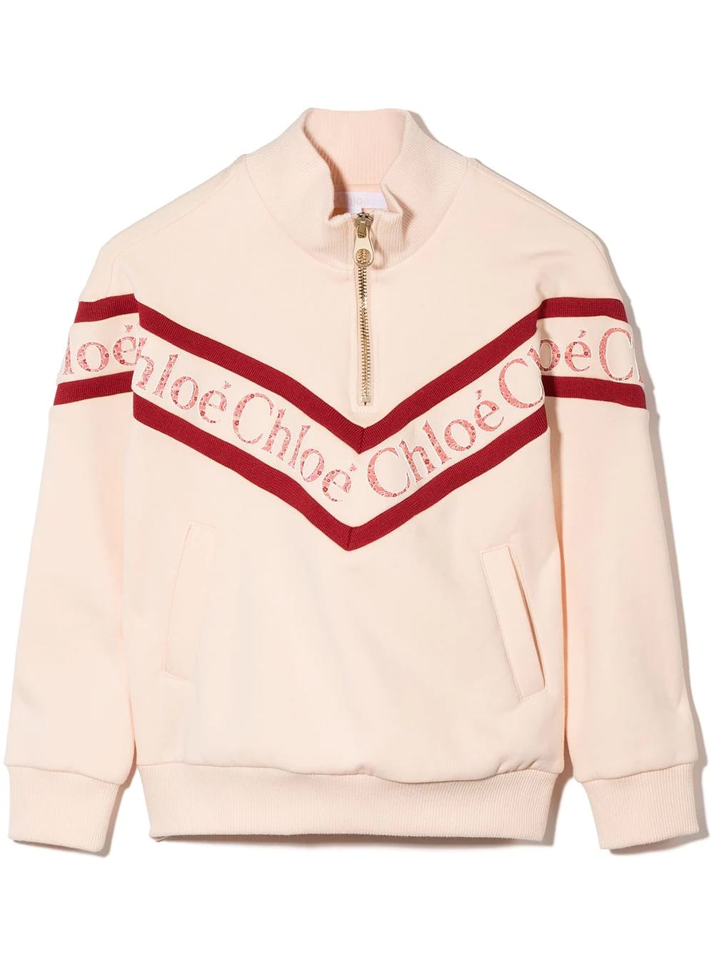Chloé Kids Light Pink Half Zip Sweatshirt With Logo Band