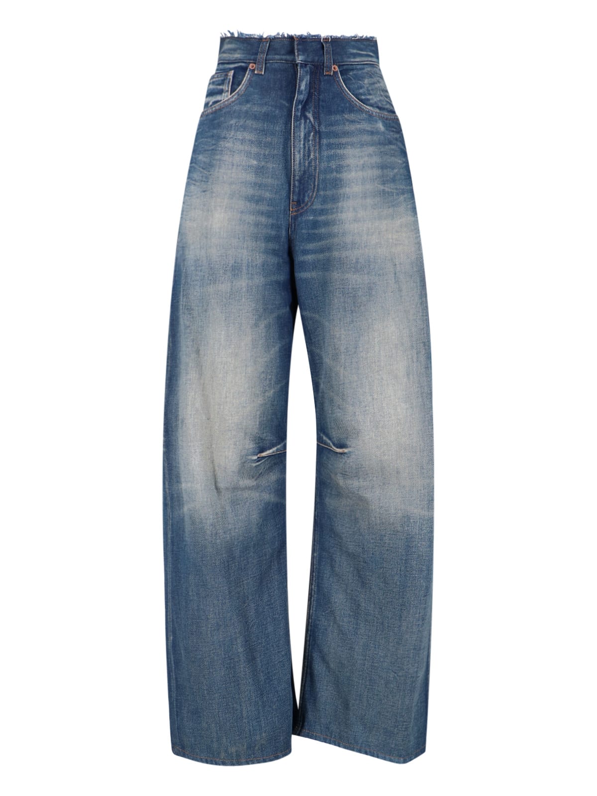 Mm6 Maison Margiela Frayed Wide-leg Jeans With High Waist In Blue