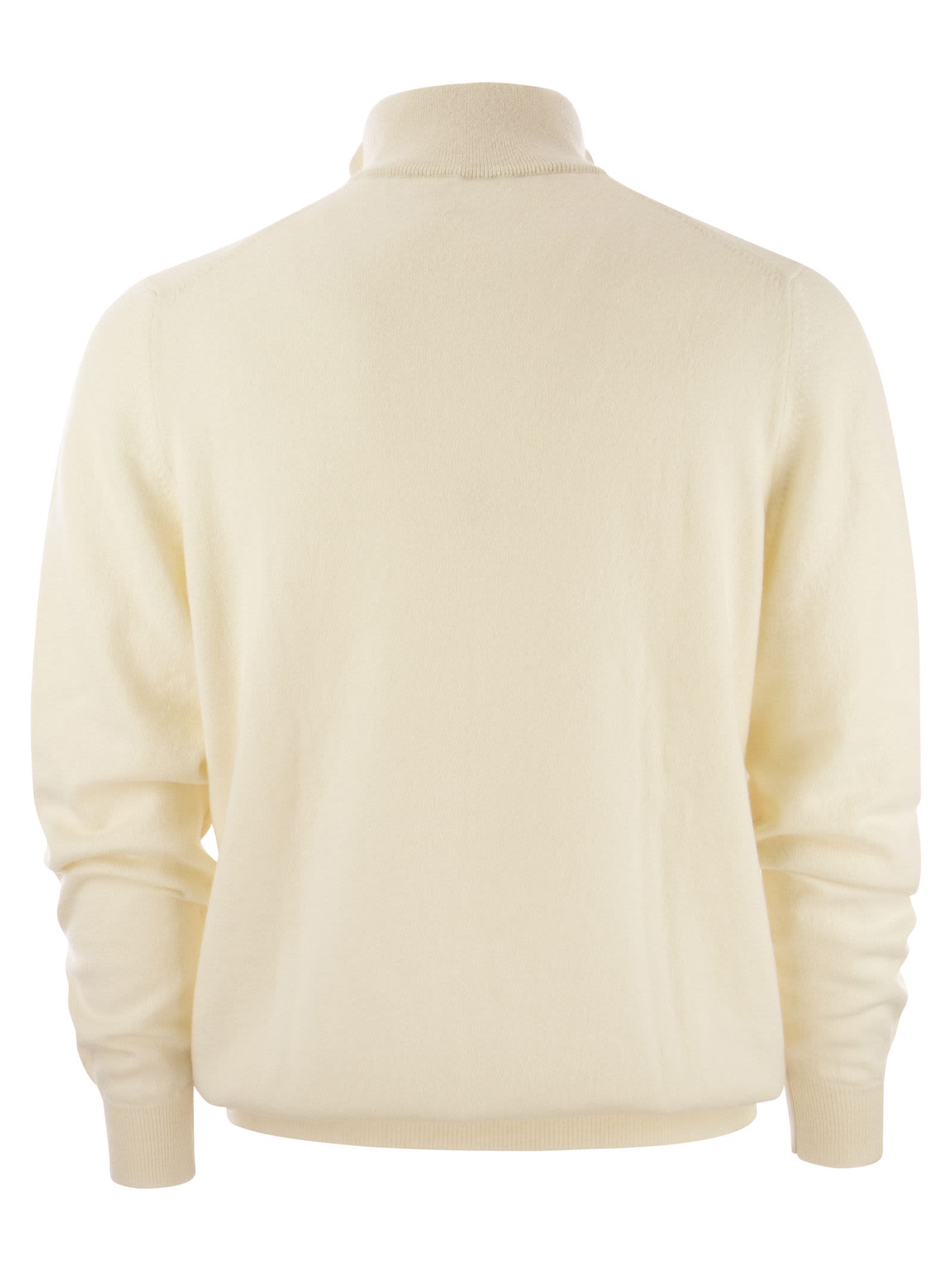 Shop Fedeli Favonio - Zip Turtleneck Sweater In Cashmere In Talc