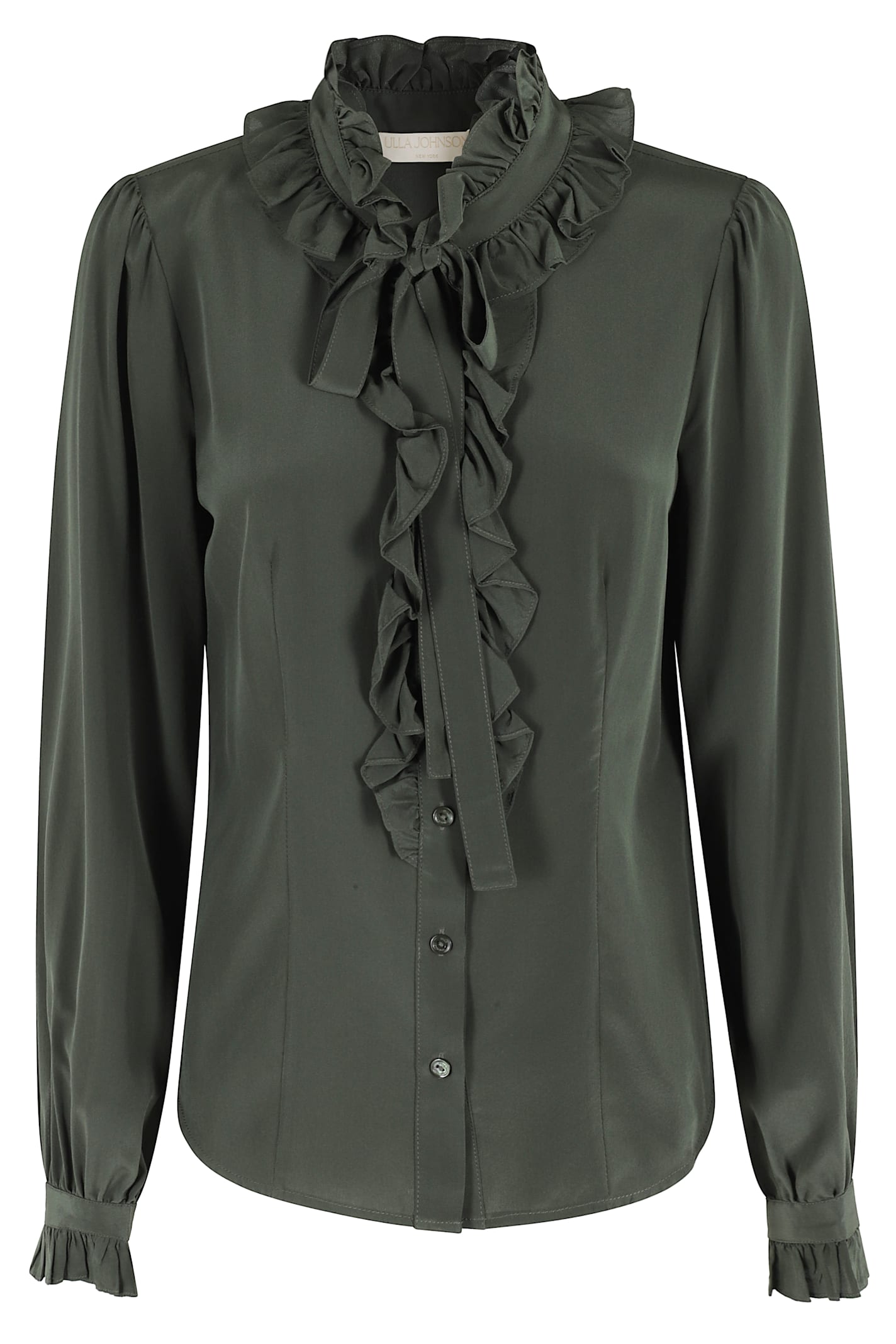Ulla Johnson Catroux Silk Long Sleeve Button Front Blouse Cypress In Green