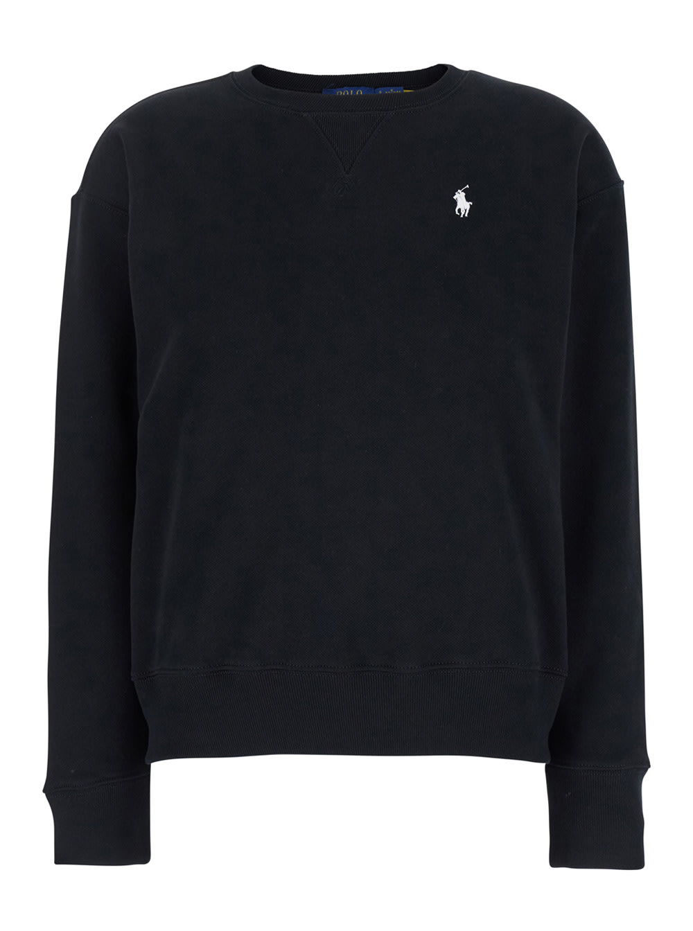 Shop Polo Ralph Lauren Black Crewneck Sweatshirt With Pony Detail On The Front In Cotton Blend Woman