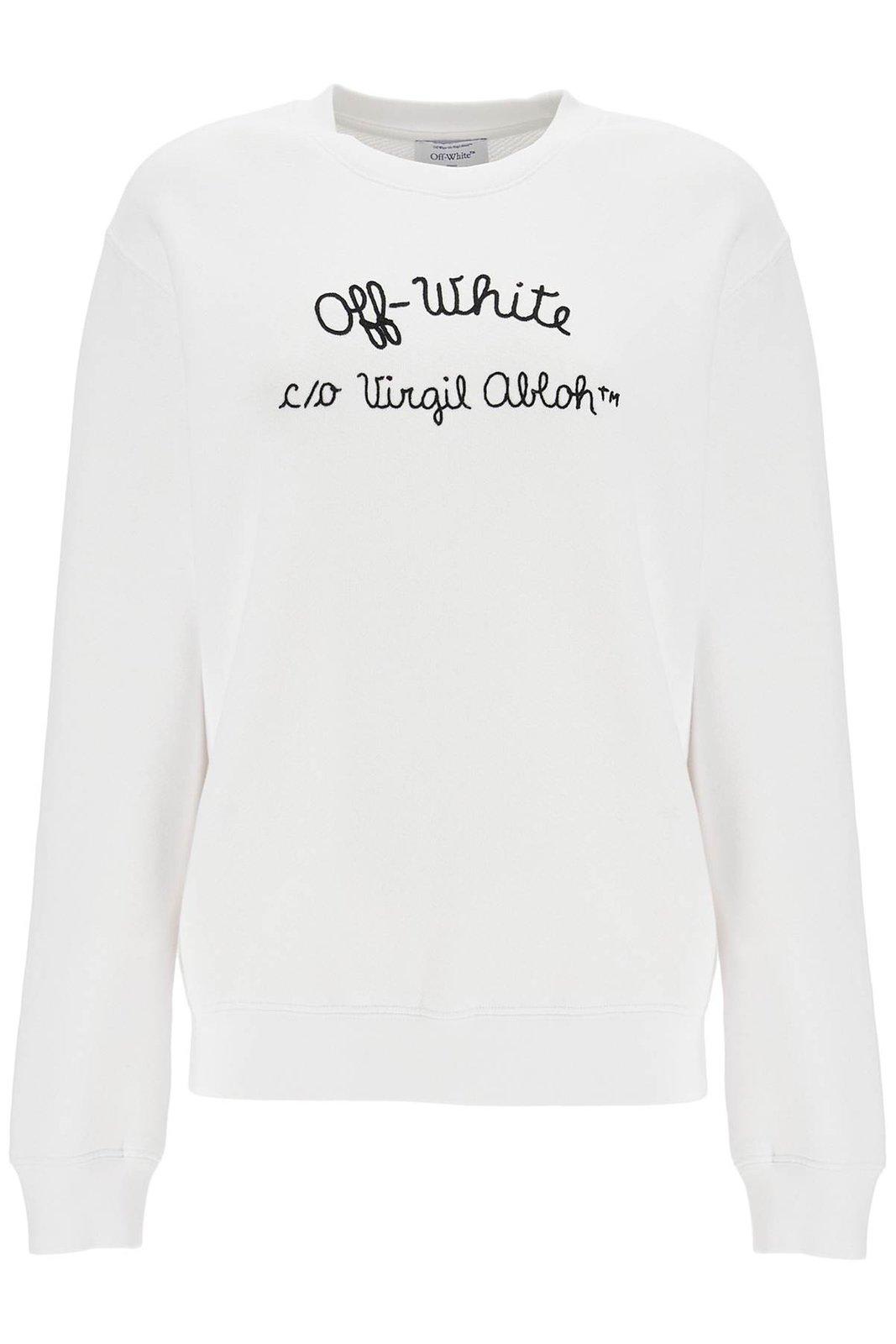 Shop Off-white Crewneck Long-sleeved Sweatshirt In White/black