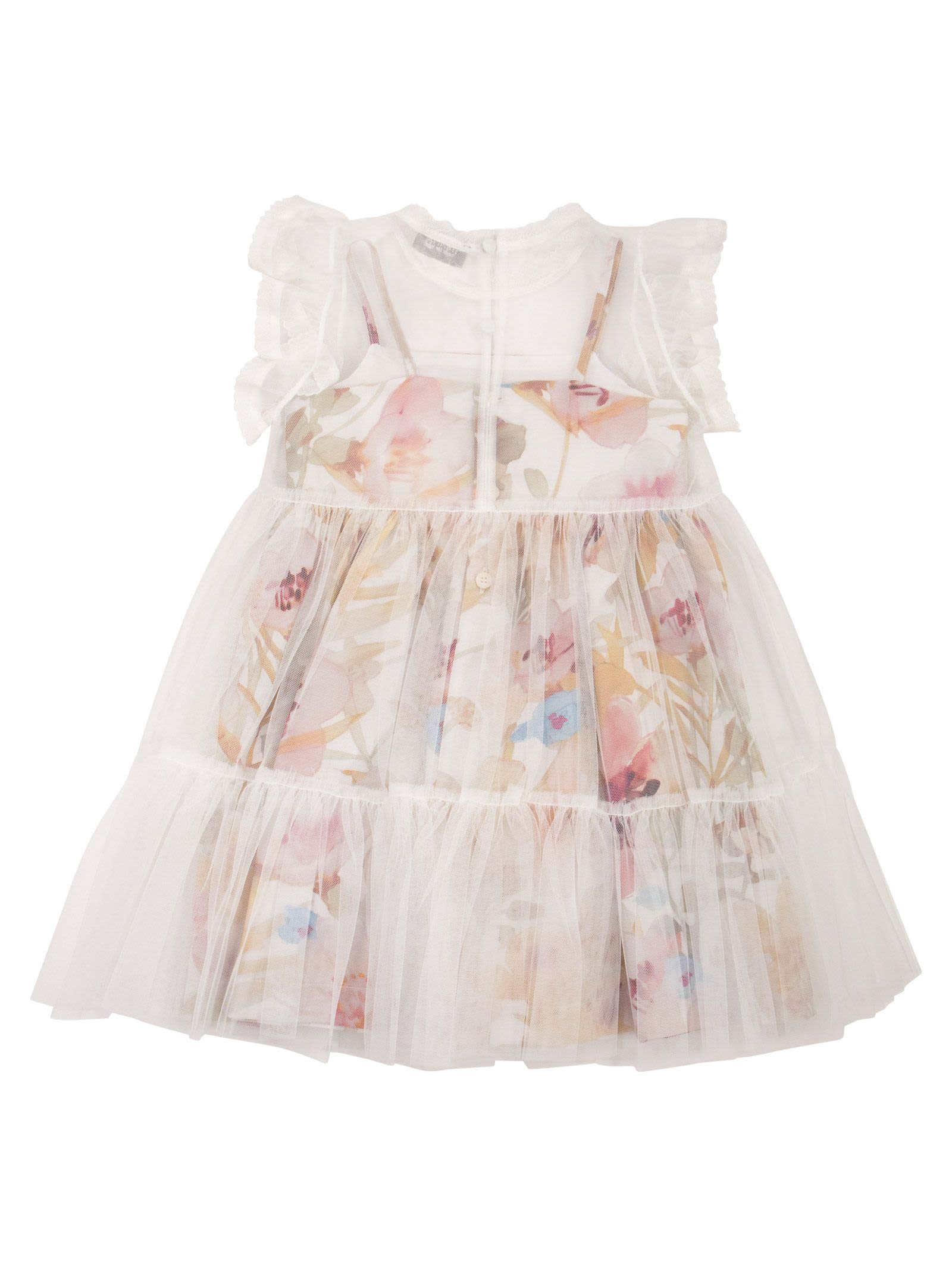 Shop Il Gufo Tulle Dress With Flowers In White
