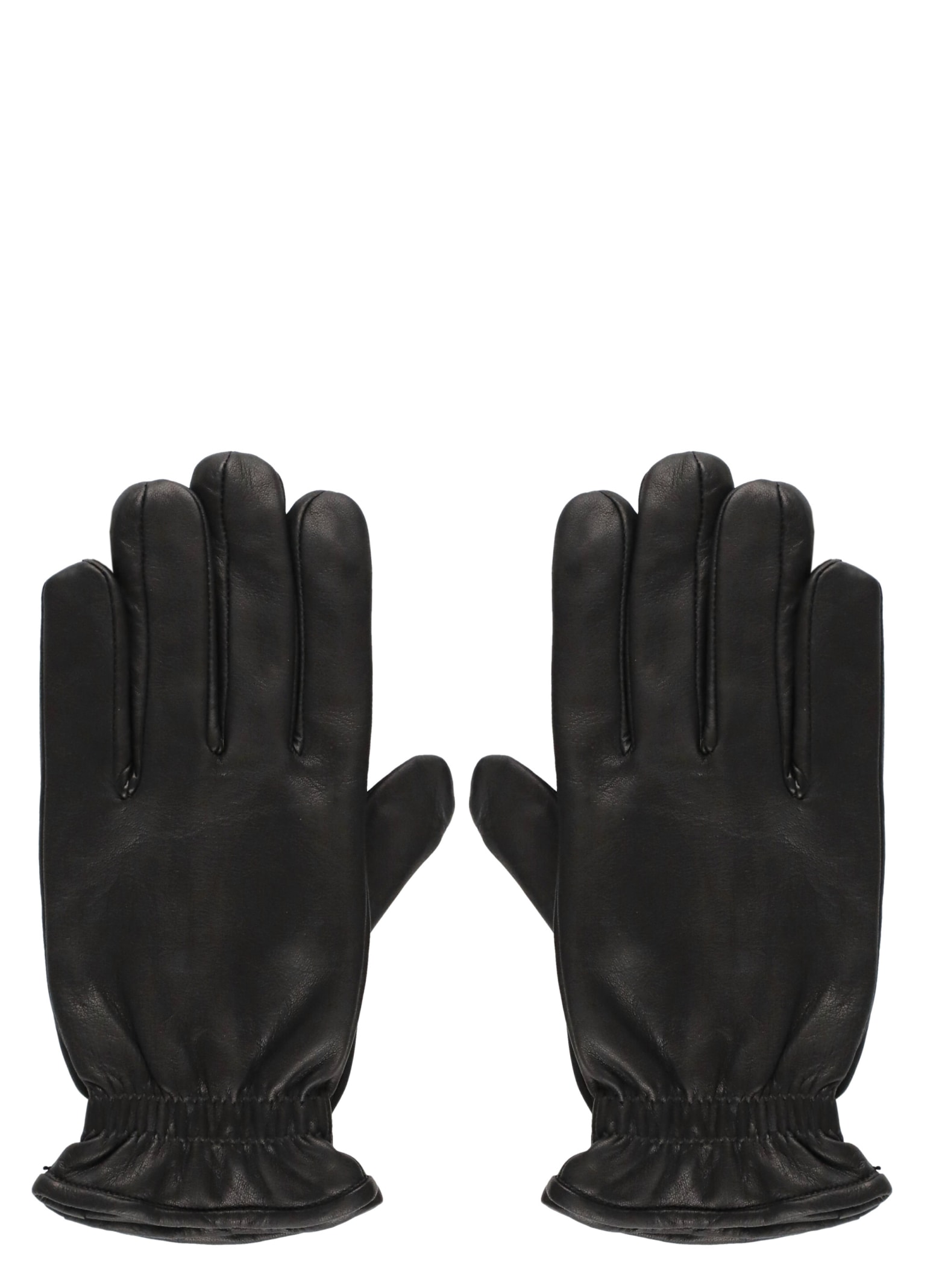 Orciani Pebbled Leather Gloves In Black