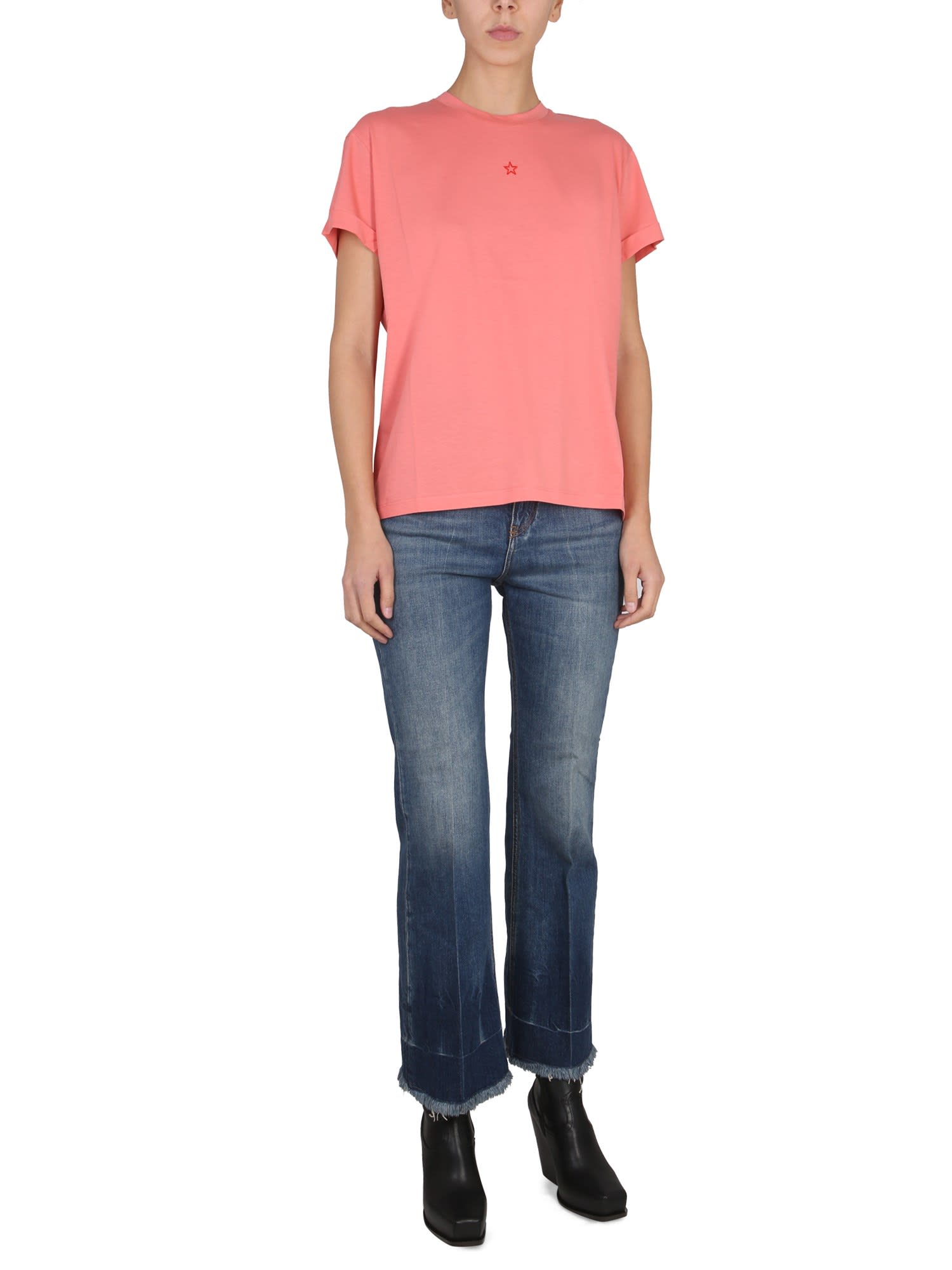 Stella Mccartney Crew Neck Mini Star T-shirt With Embroidery In Pink