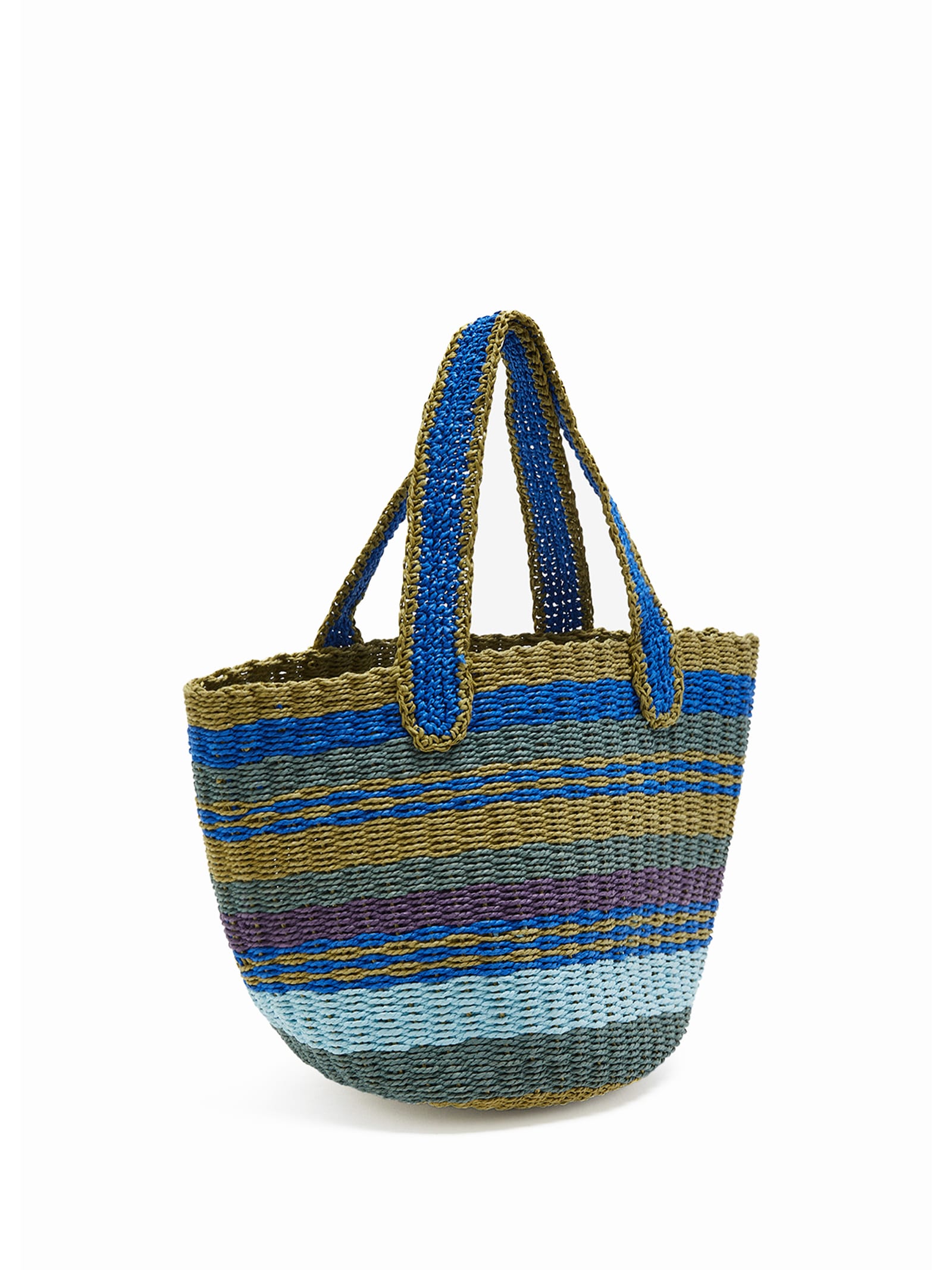 Shop Maliparmi Shopping Bag In Hand-woven Multicolored Raffia In Blu/azzurro/verde
