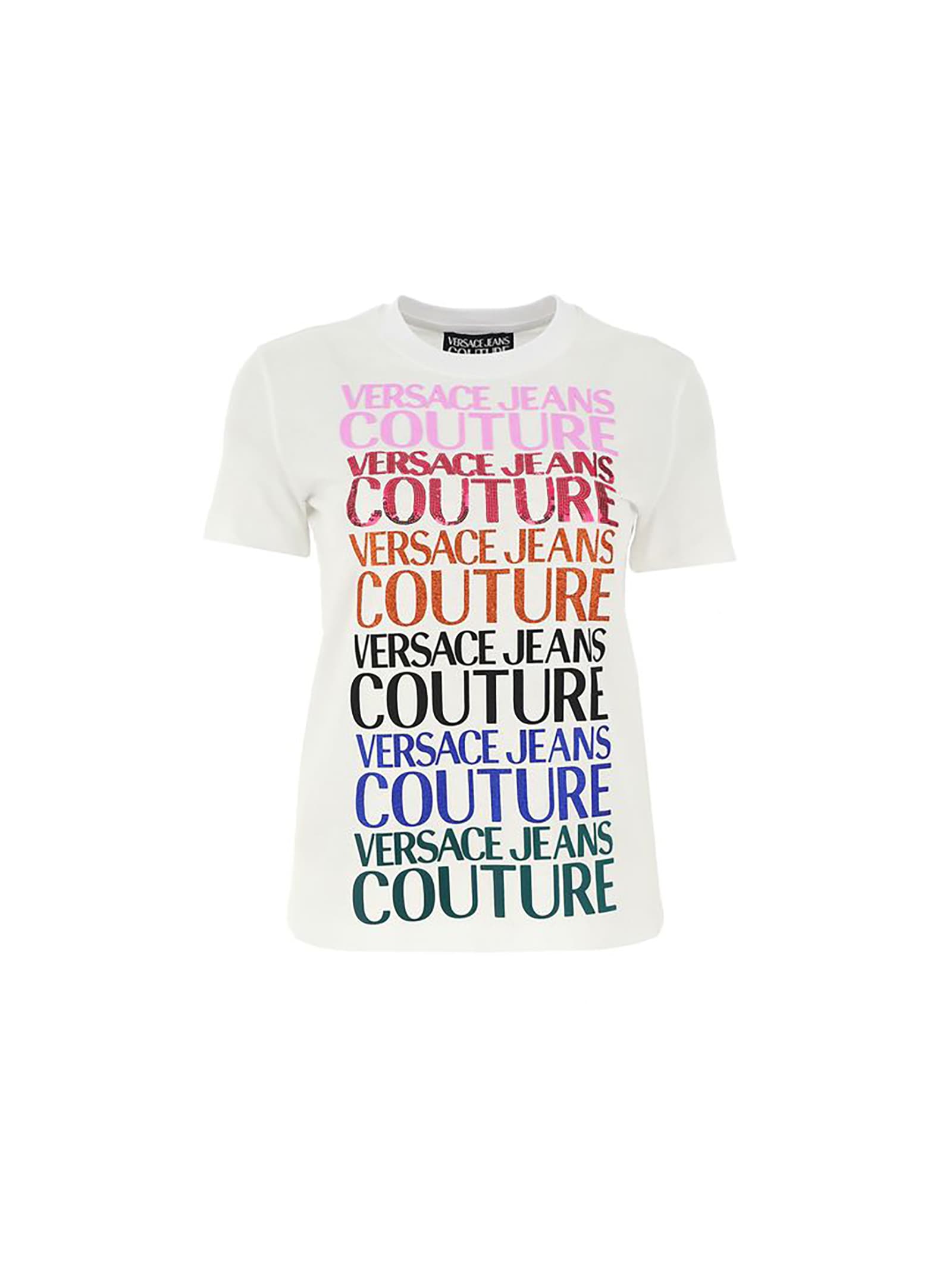 Versace Jeans Couture Cotton T-shirt With Multicolor Logo