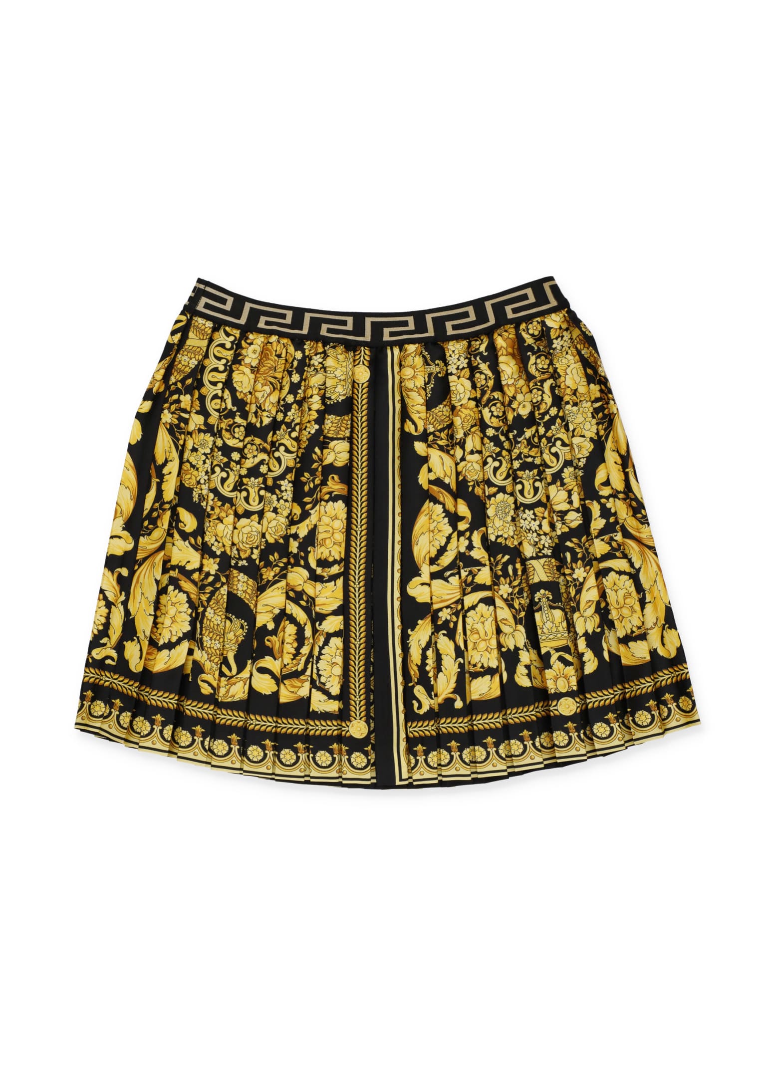 Shop Young Versace Barocco Kids Pleated Skirt In Multicolor