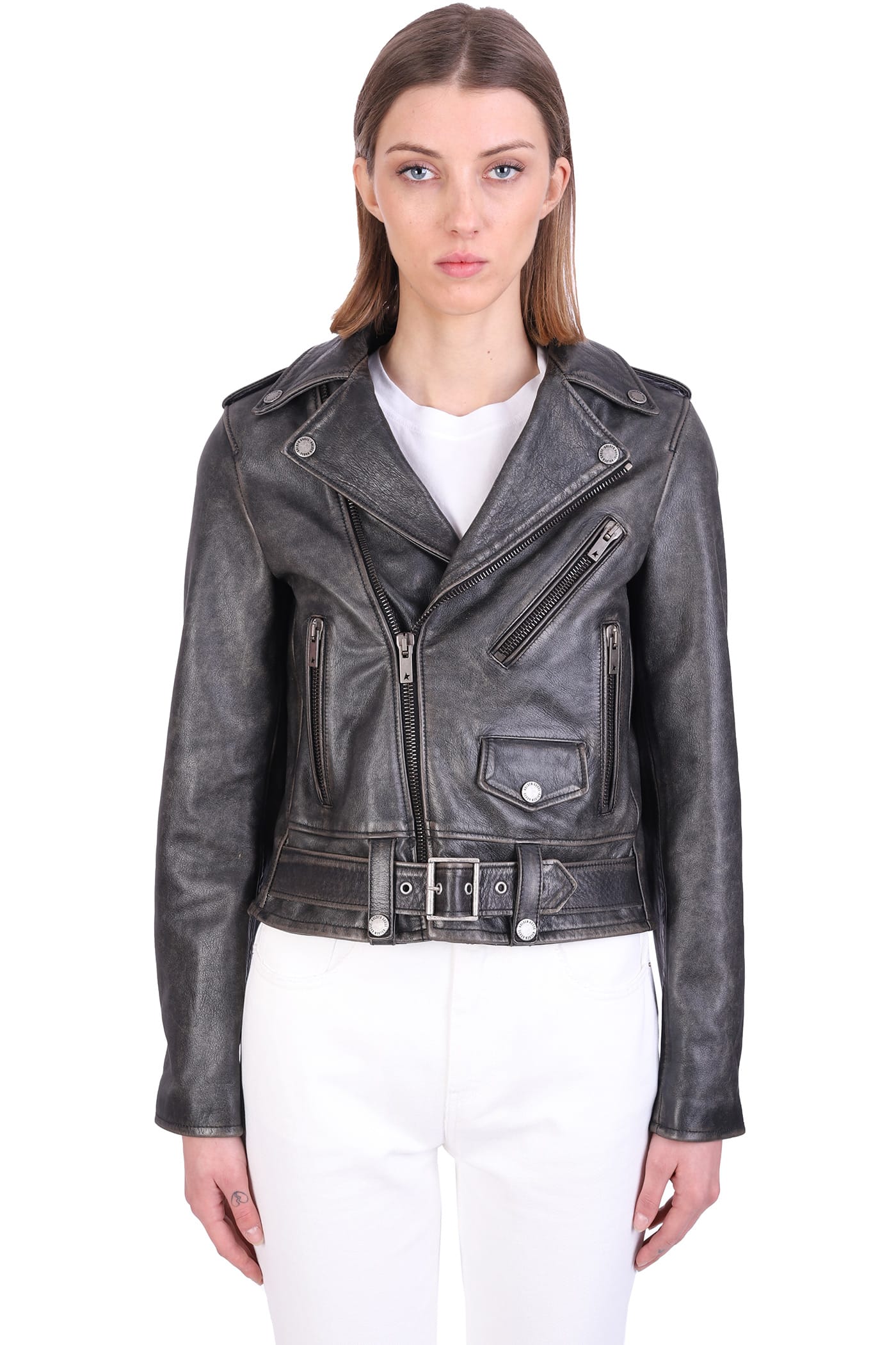 Golden Goose Perfecto Leather Jacket In Black Leather
