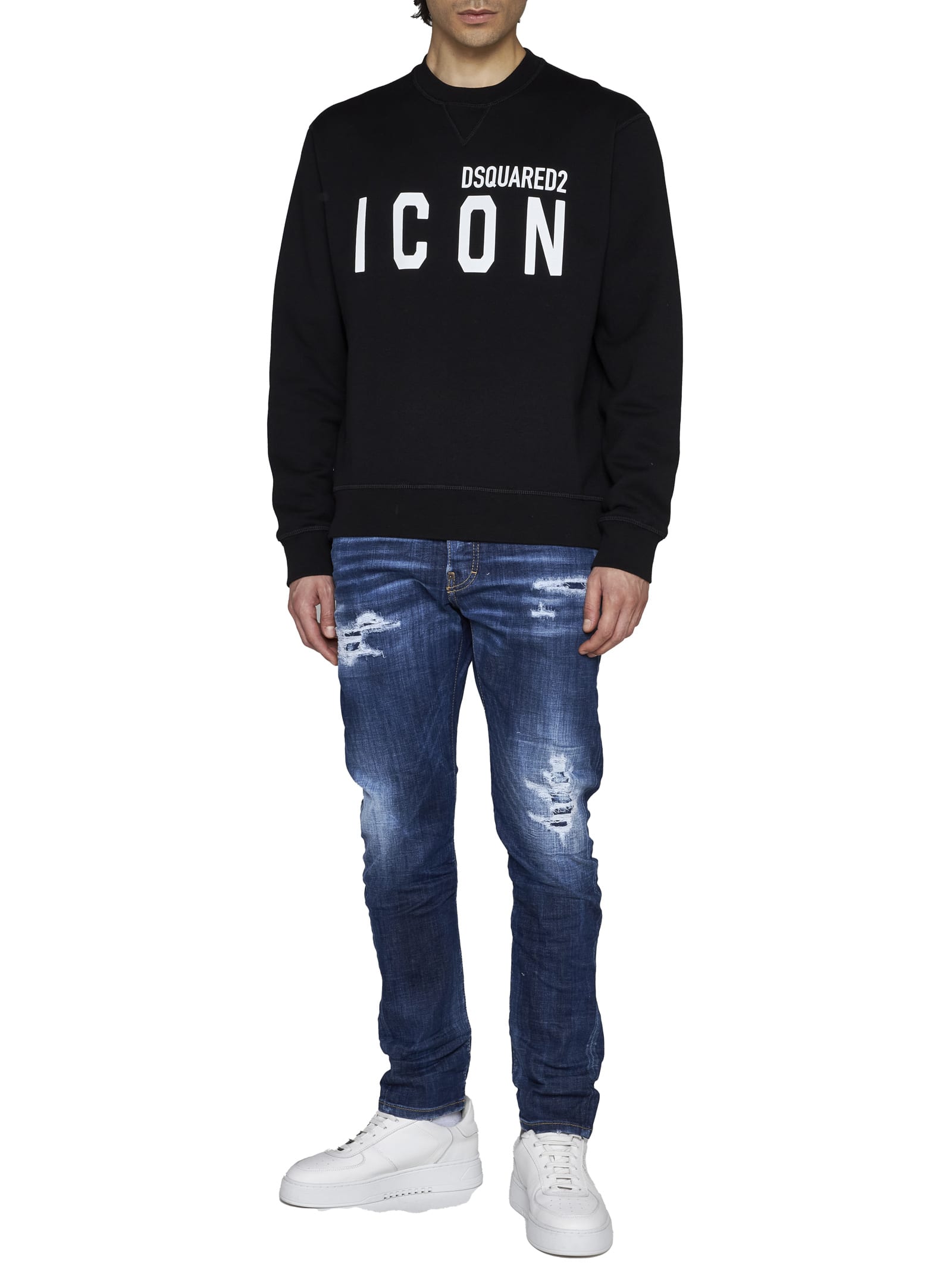 Shop Dsquared2 Logo Printed Crewneck Sweatshirt In Black/white