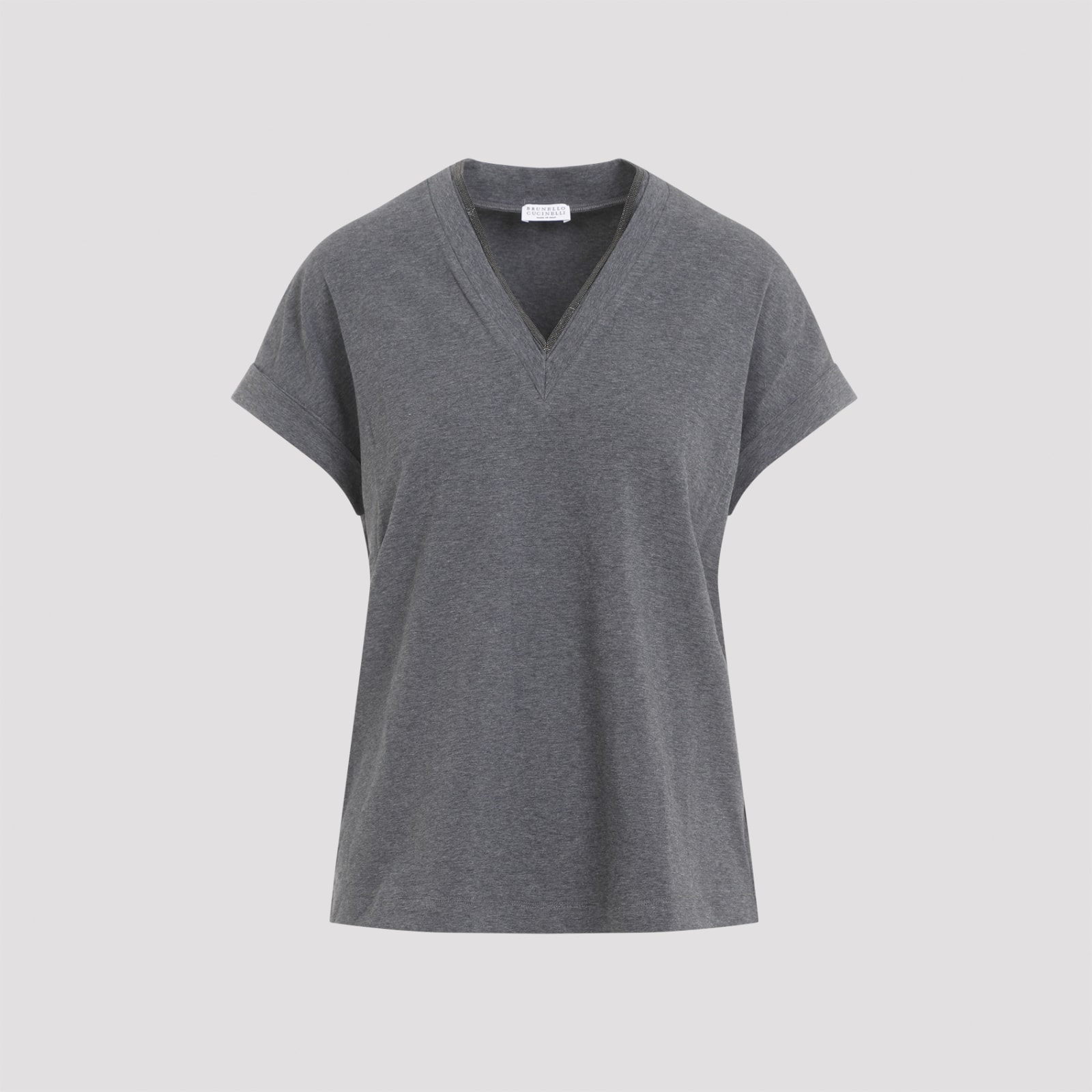 Shop Brunello Cucinelli V-neck Monile T-shirt In Grigio Scuro