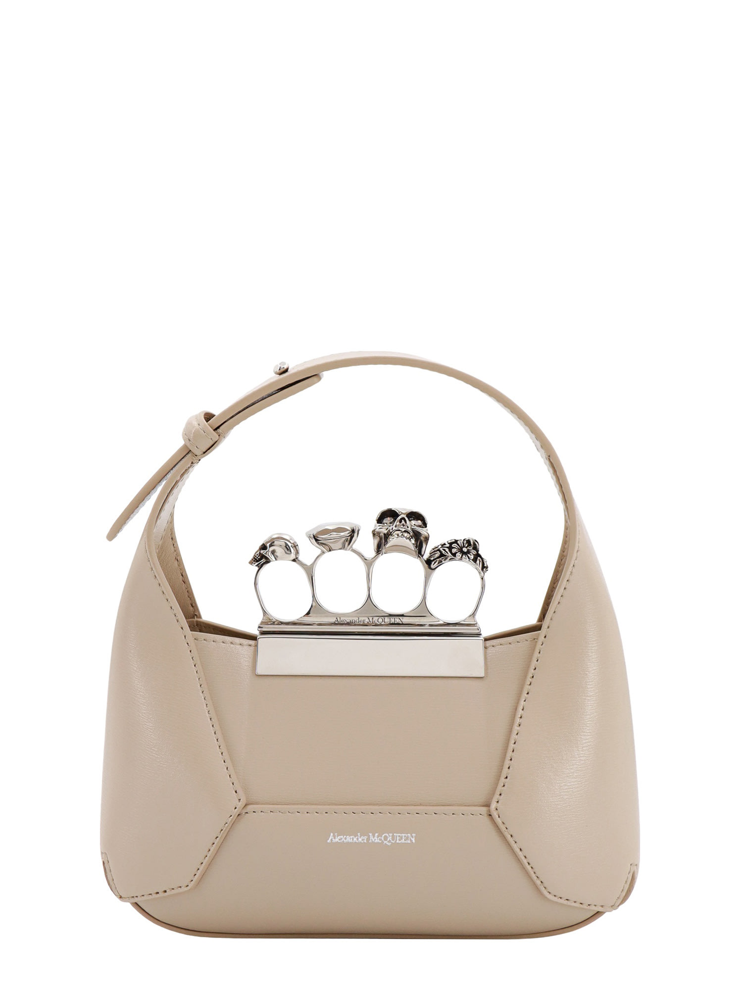 Shop Alexander Mcqueen Jewelled Handbag In Beige