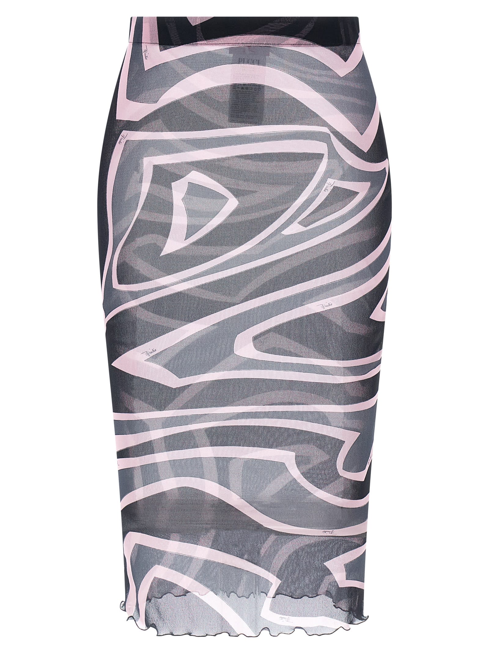 Pucci Prnted Tulle Longuette Midi Skirt Clothing In Multi