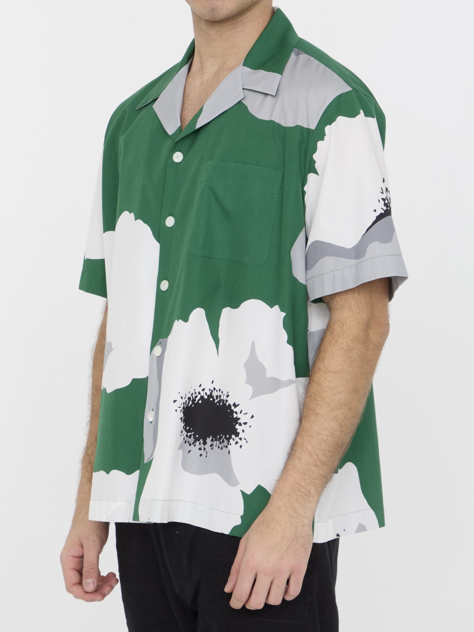 Shop Valentino Flower Portrait Shirt In Green