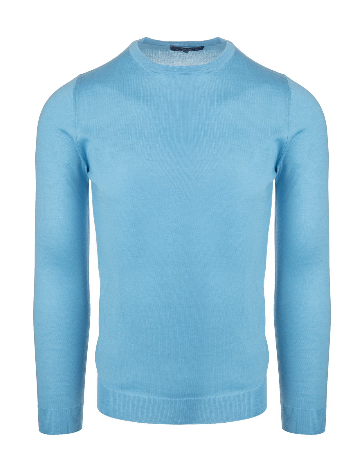FEDELI FEDELI MAN ROUND NECK PULLOVER IN LIGHT BLUE CASHMERE AND SILK
