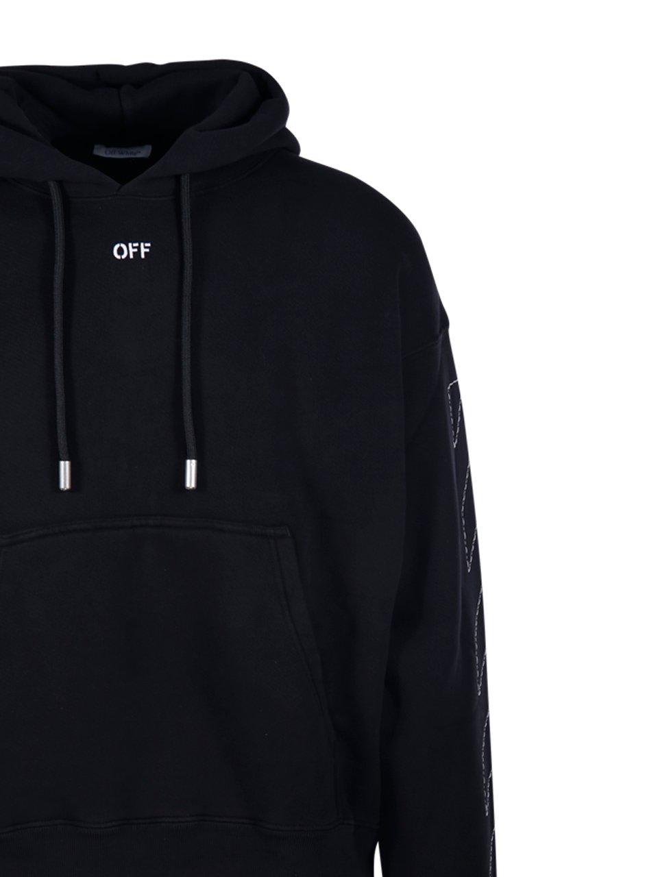 Shop Off-white Logo Printed Drawstring Hoodie In Black