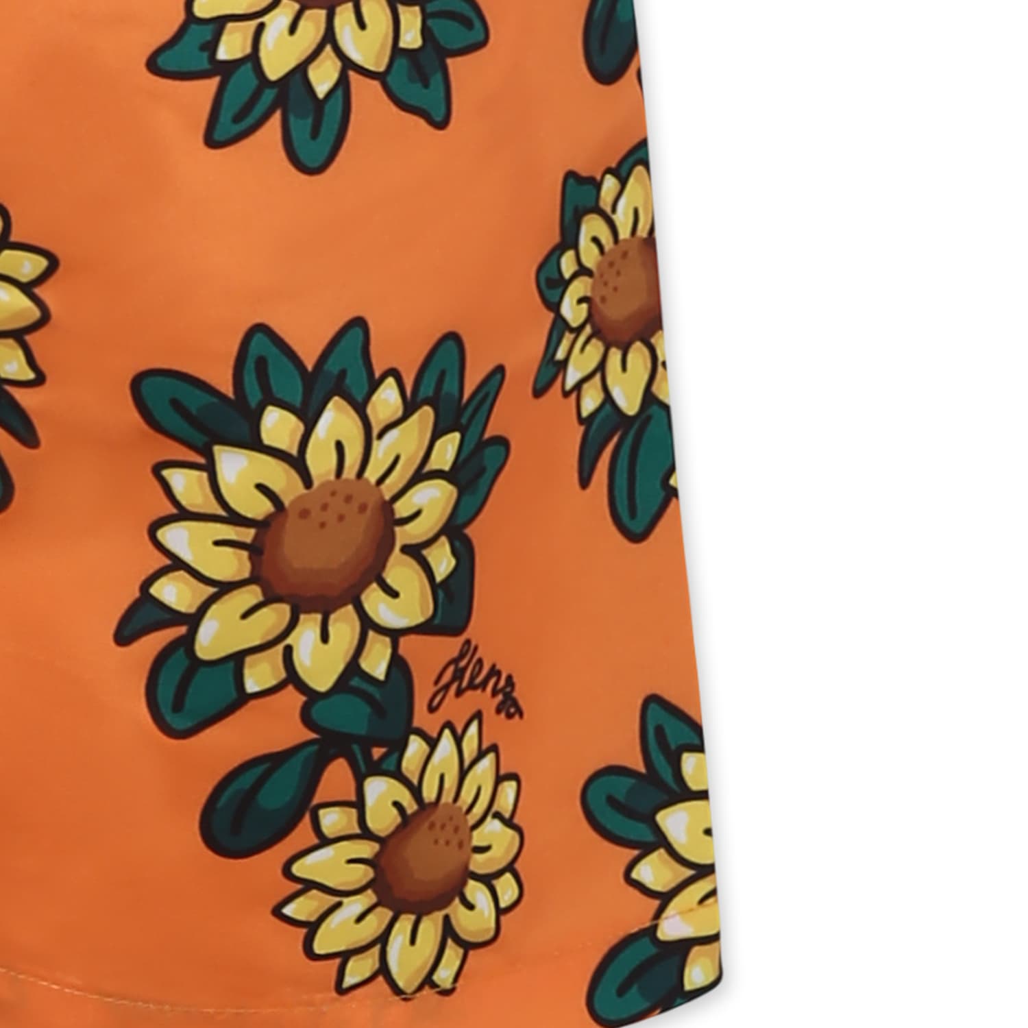 Kenzo Orange Swim Shorts For Boy With Sunflower Print And Black Logo In Orange