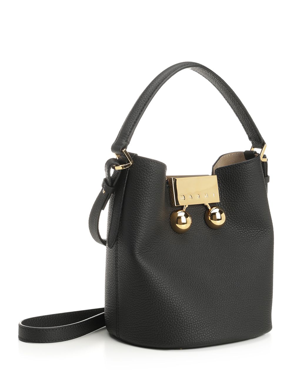 Marni Trunkaroo Leather Bucket Bag In Black