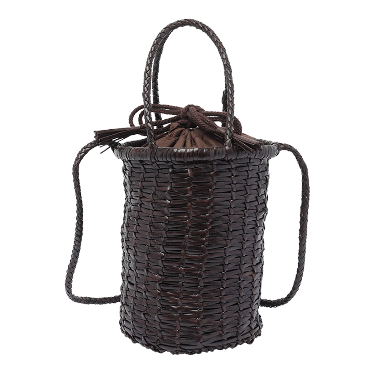 Dragon Diffusion Cylindrical Woven Dual Handles Shoulder Bag In Black