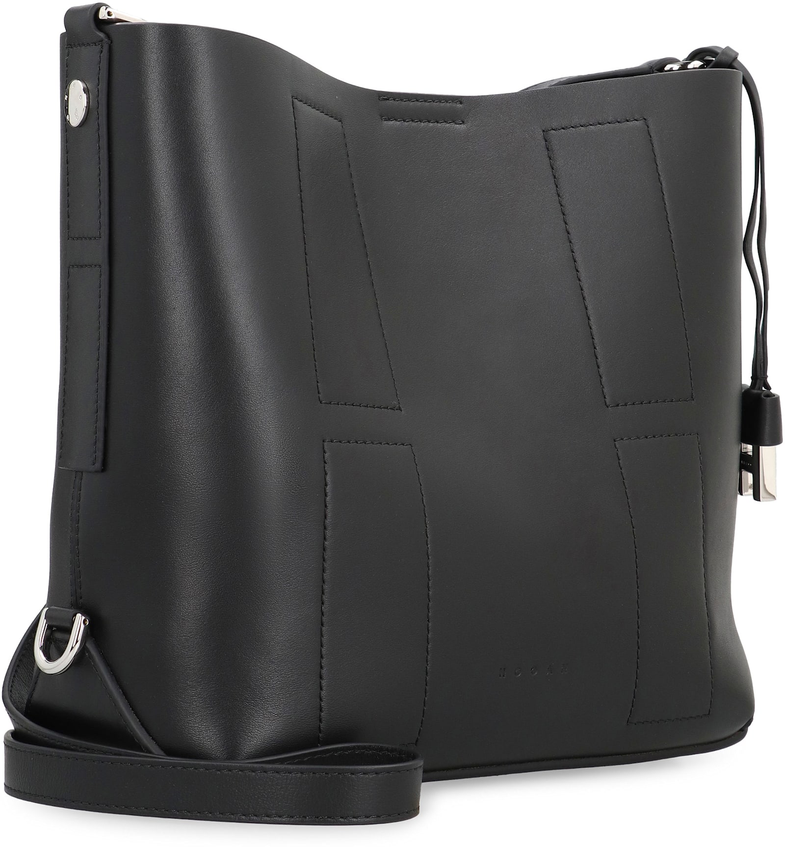 Hogan Medium Leather Shoulder Bag With Adjustable Strap In Black