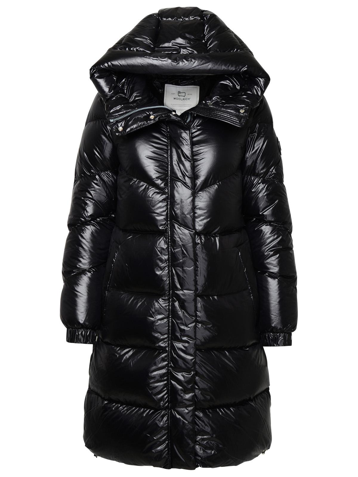 WOOLRICH BLACK NYLON LONG DOWN JACKET 