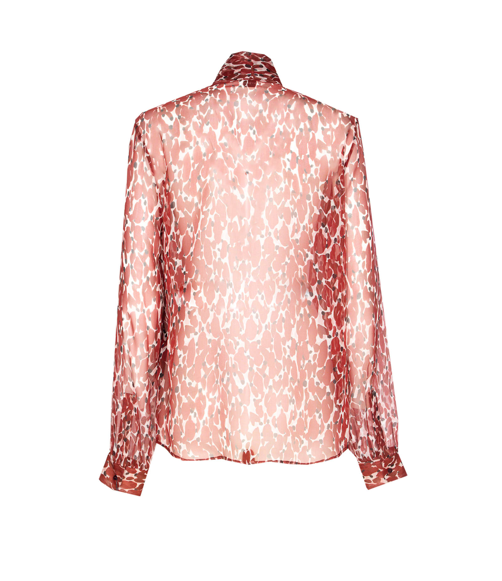Saint Laurent Long Sleeve Sheer Blouse With Bow Detail In Burgundy