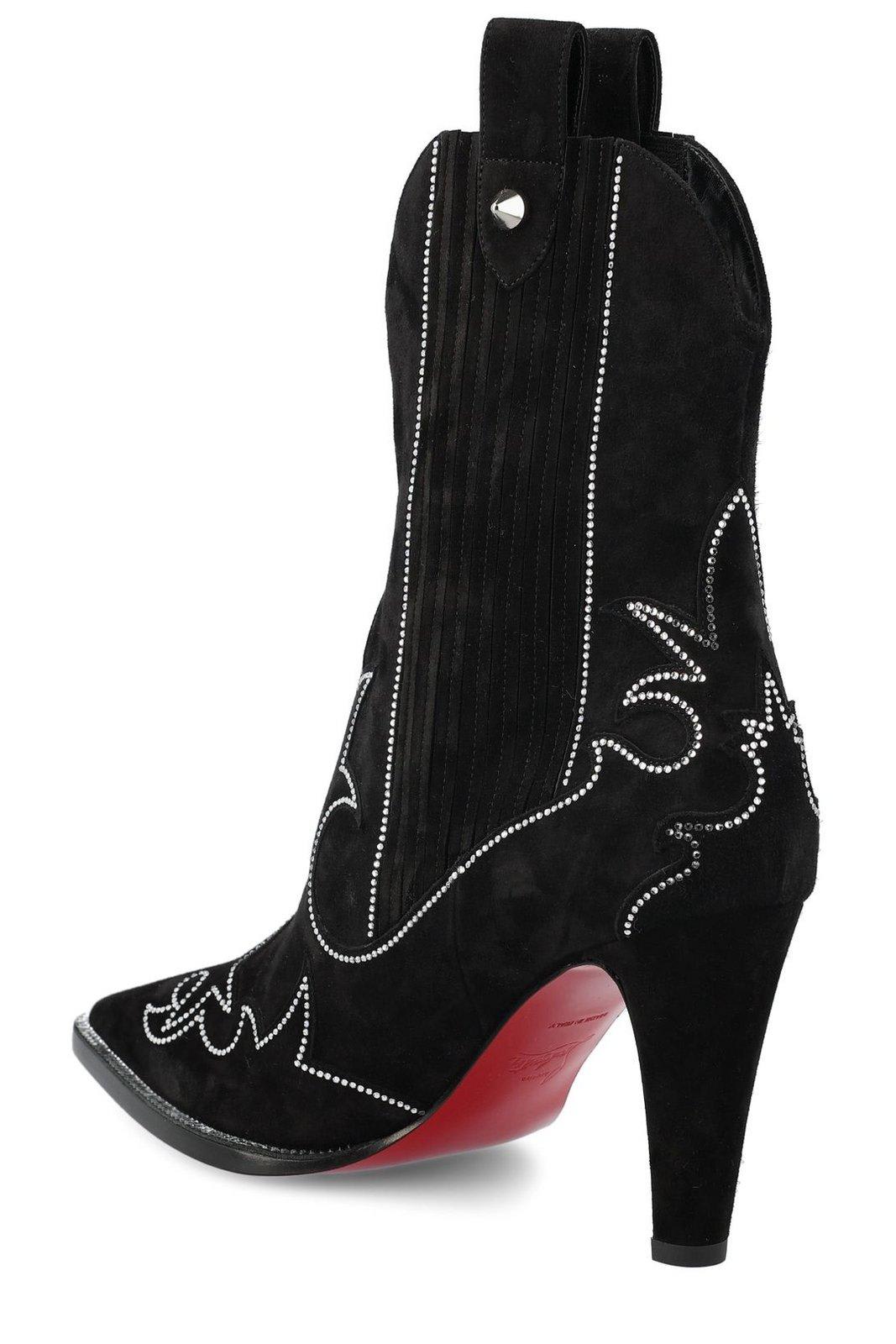 Shop Christian Louboutin Embellished Pointed Toe Boots In Black