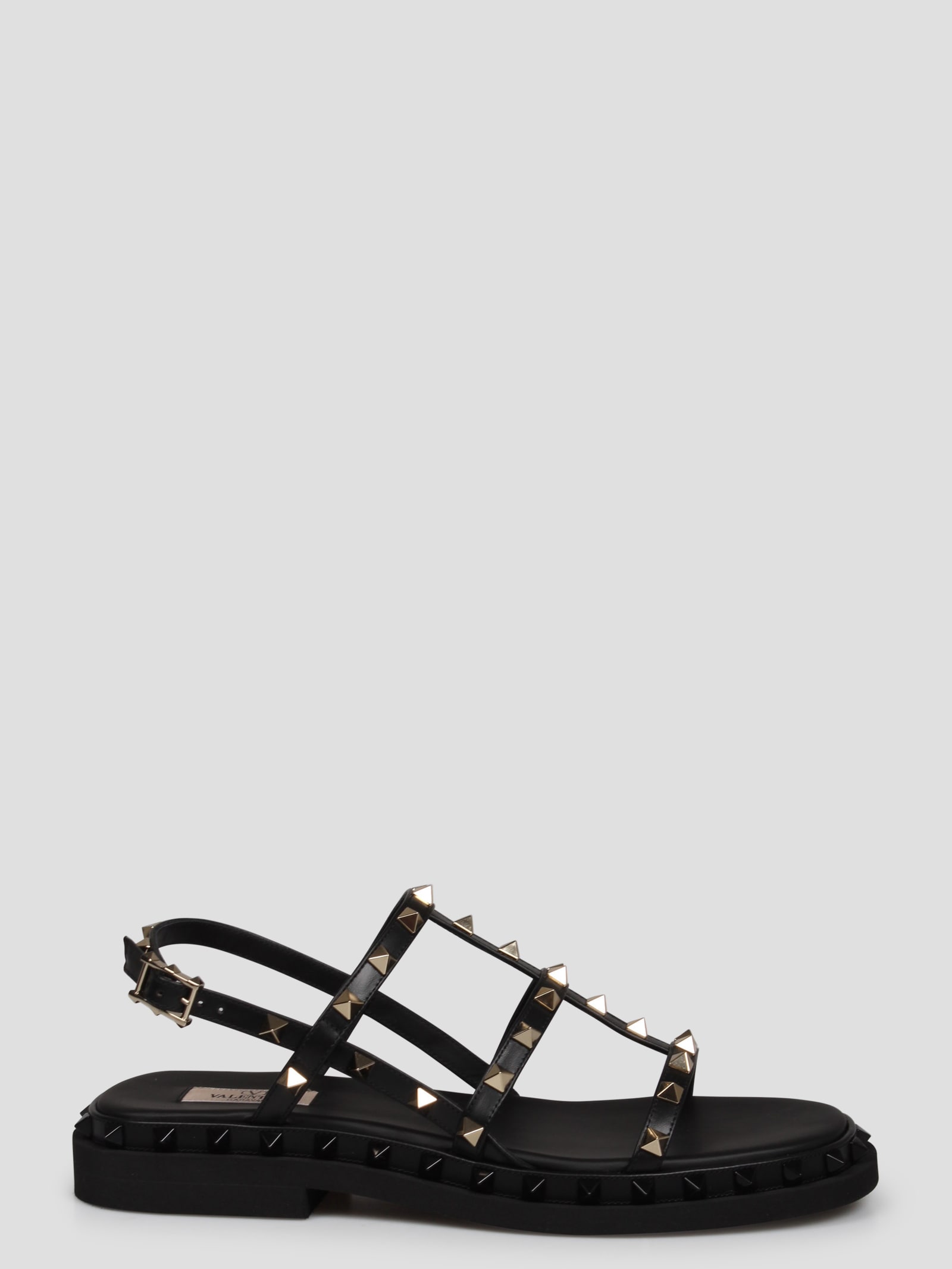 Shop Valentino Straps Calfskin Rockstud Sandal In Black