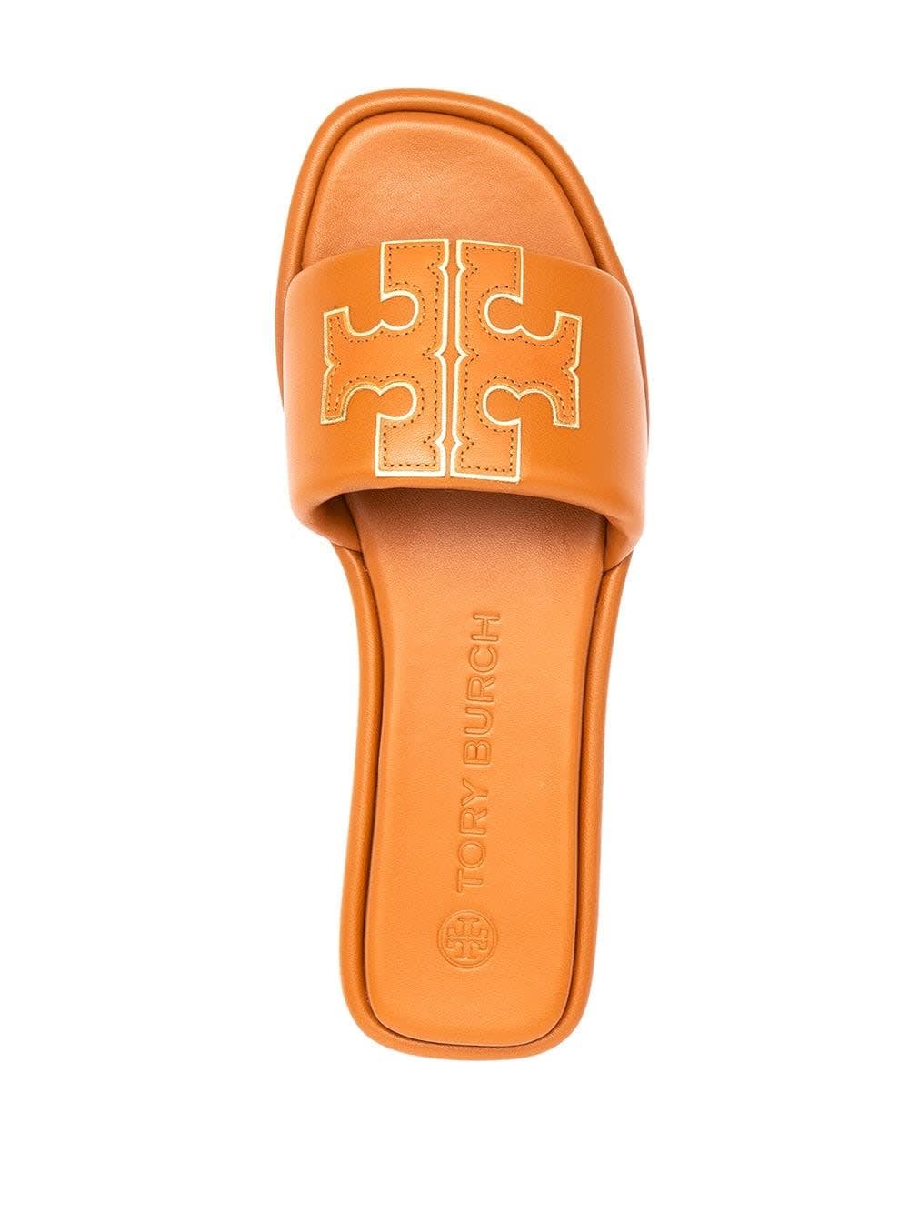 Buy Tory Burch Leather Slide Sandals With Logo online, shop Tory Burch shoes with free shipping