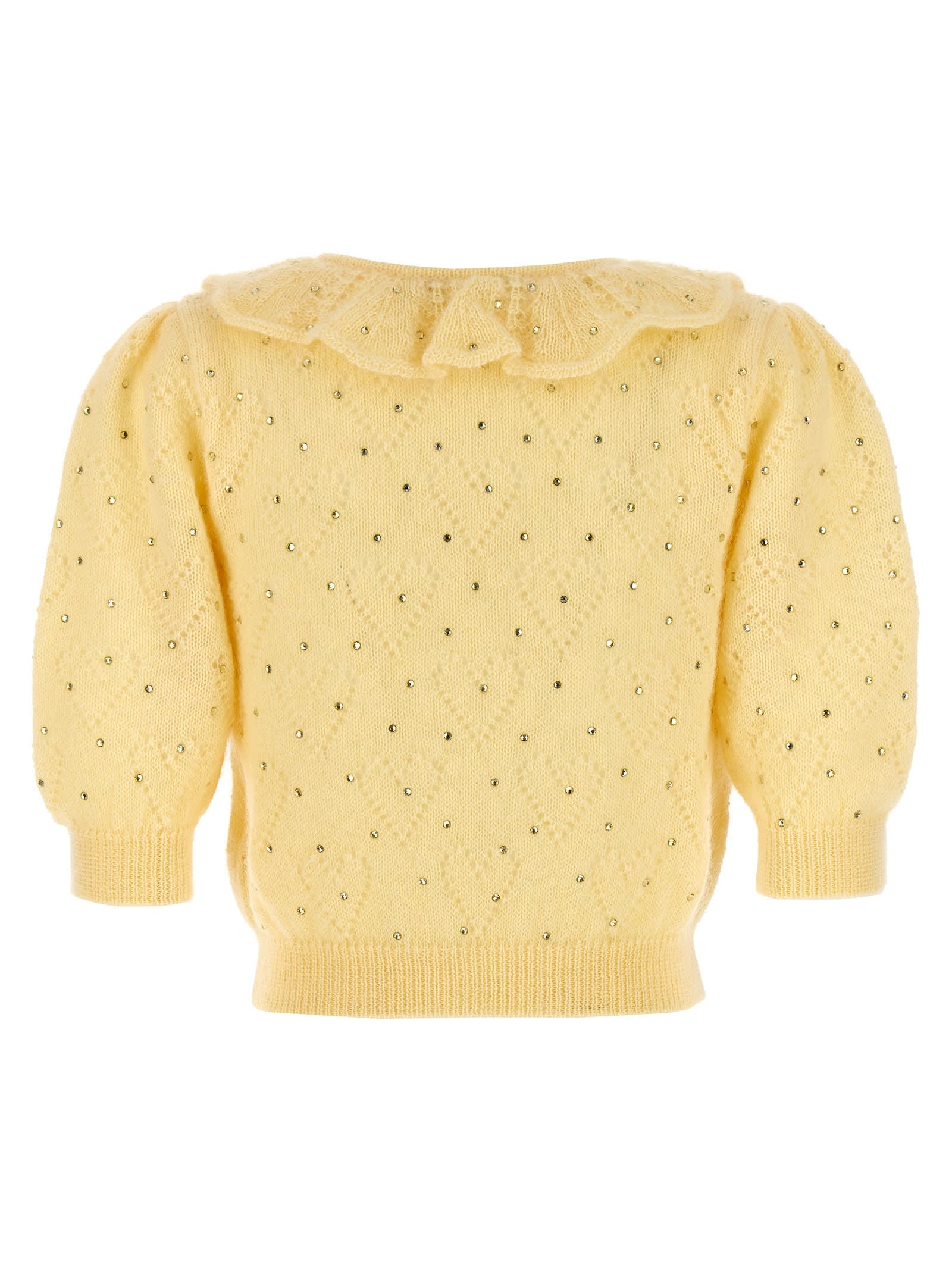 Shop Alessandra Rich Rhinestone Sweater In Yellow
