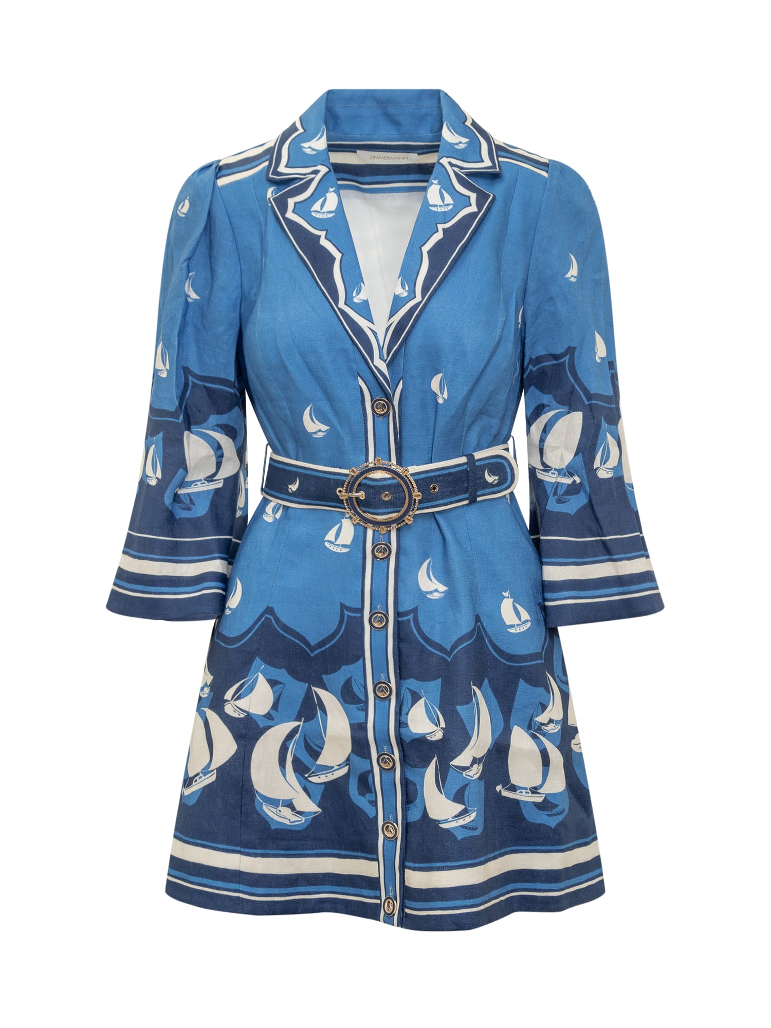 Zimmermann High Tide Mini Shirt Dress In Blue Sailboats