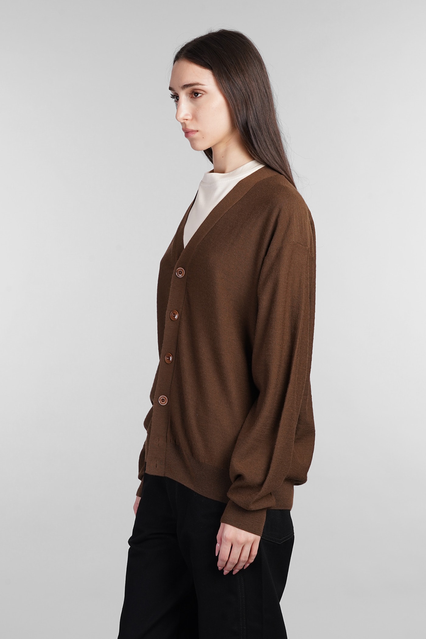 Shop Lemaire Cardigan In Brown Wool