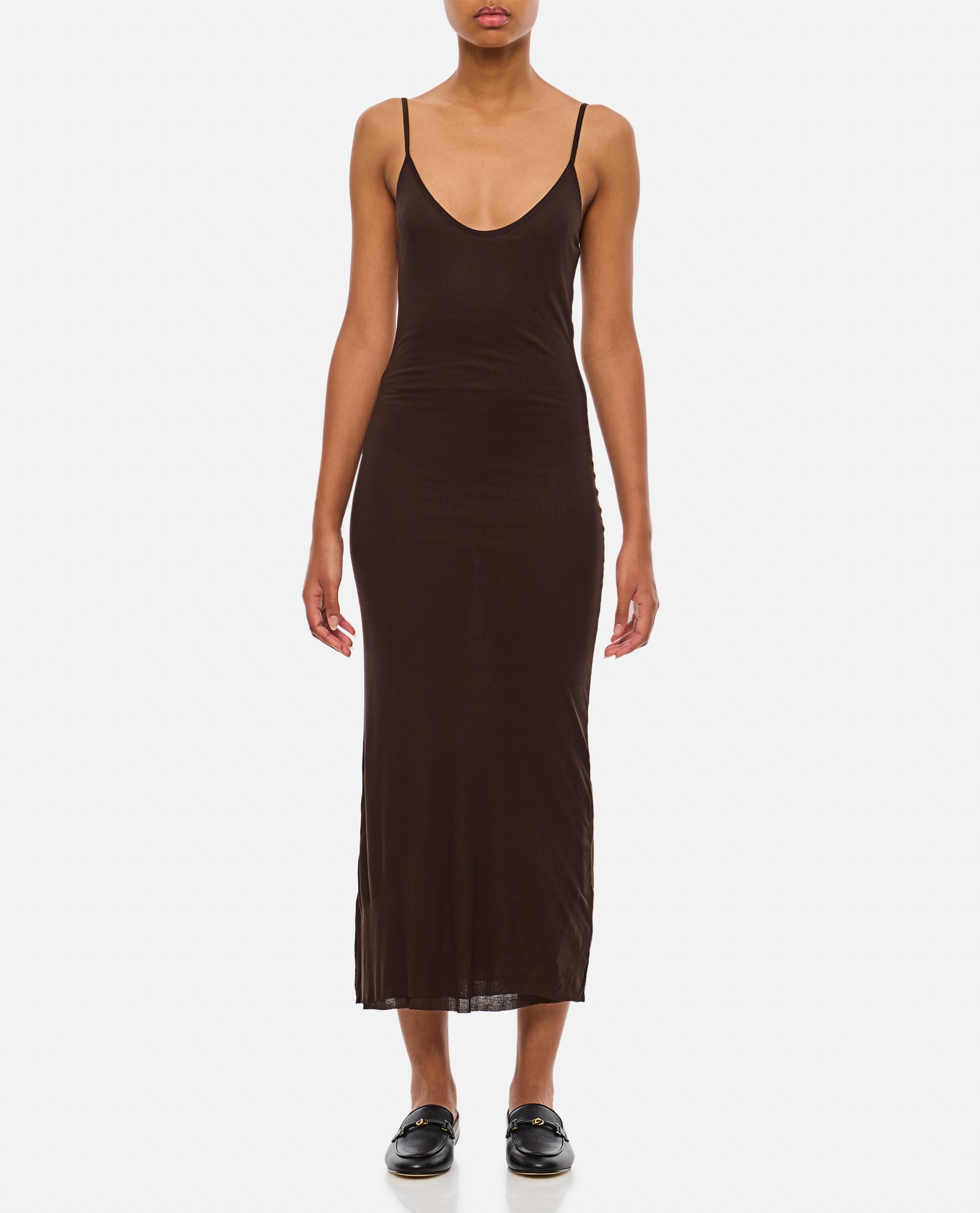 Khaite Leesal Viscose Midi Dress In Dark Brown