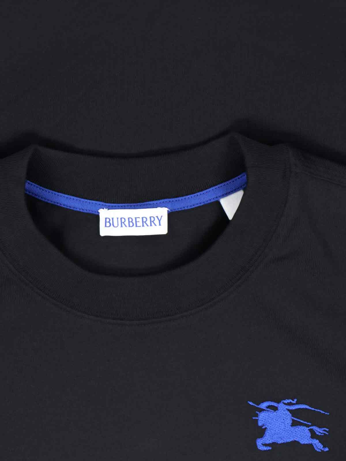 Burberry Black Cotton T-shirt In Blue