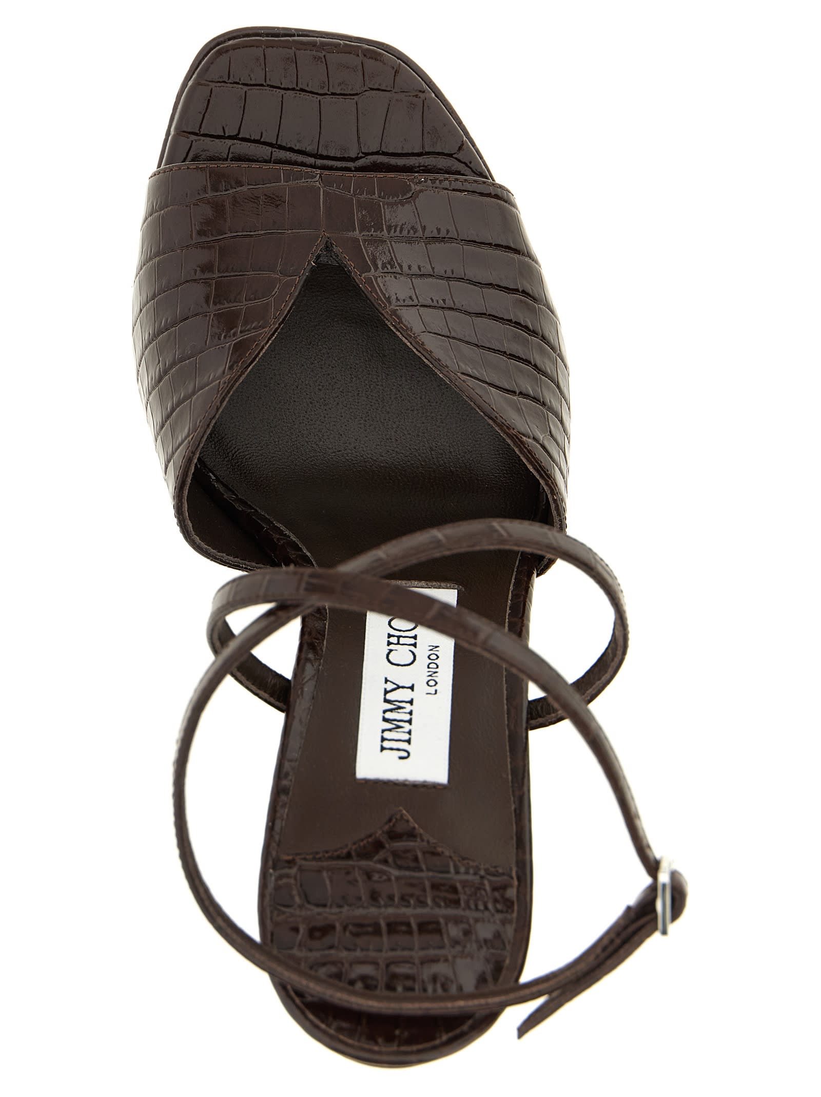 Jimmy Choo Karli 125 Croc-effect Platform Sandals In Brown
