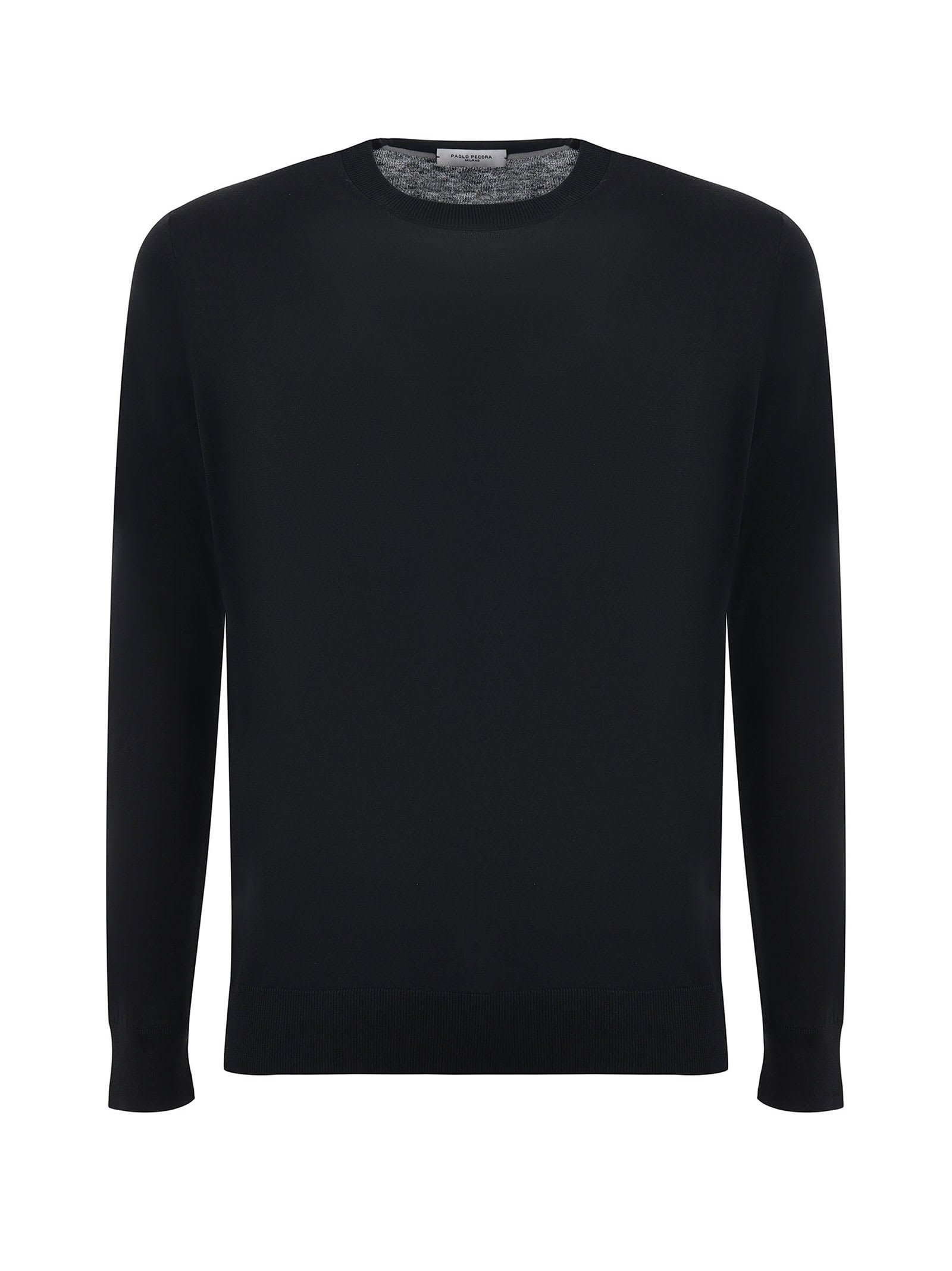 Black Crew-neck Sweater In Cotton And Silk Blend