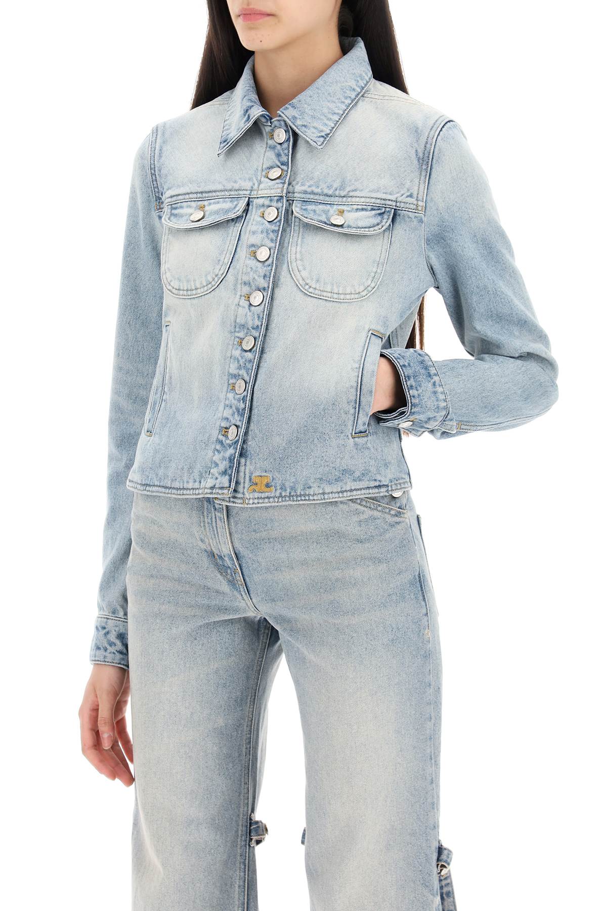 Shop Courrèges Denim Trucker Jacket For In Light Blue Wash (light Blue)