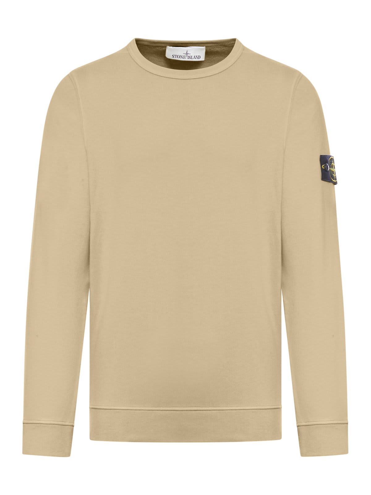 Shop Stone Island Compass Patch Crewneck Sweatshirt In V0094 Biscuit