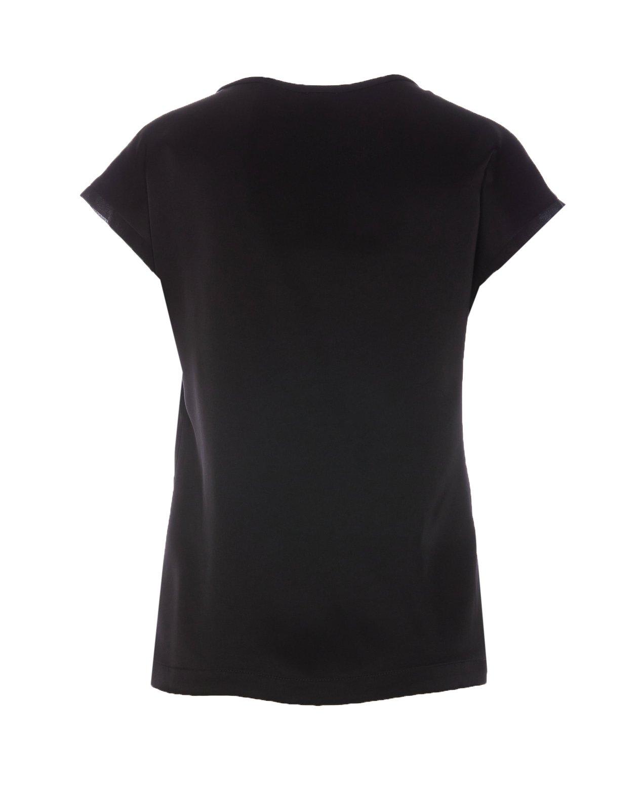 Shop Pinko Semi-sheer Panelled Crewneck Satin Blouse  In Black