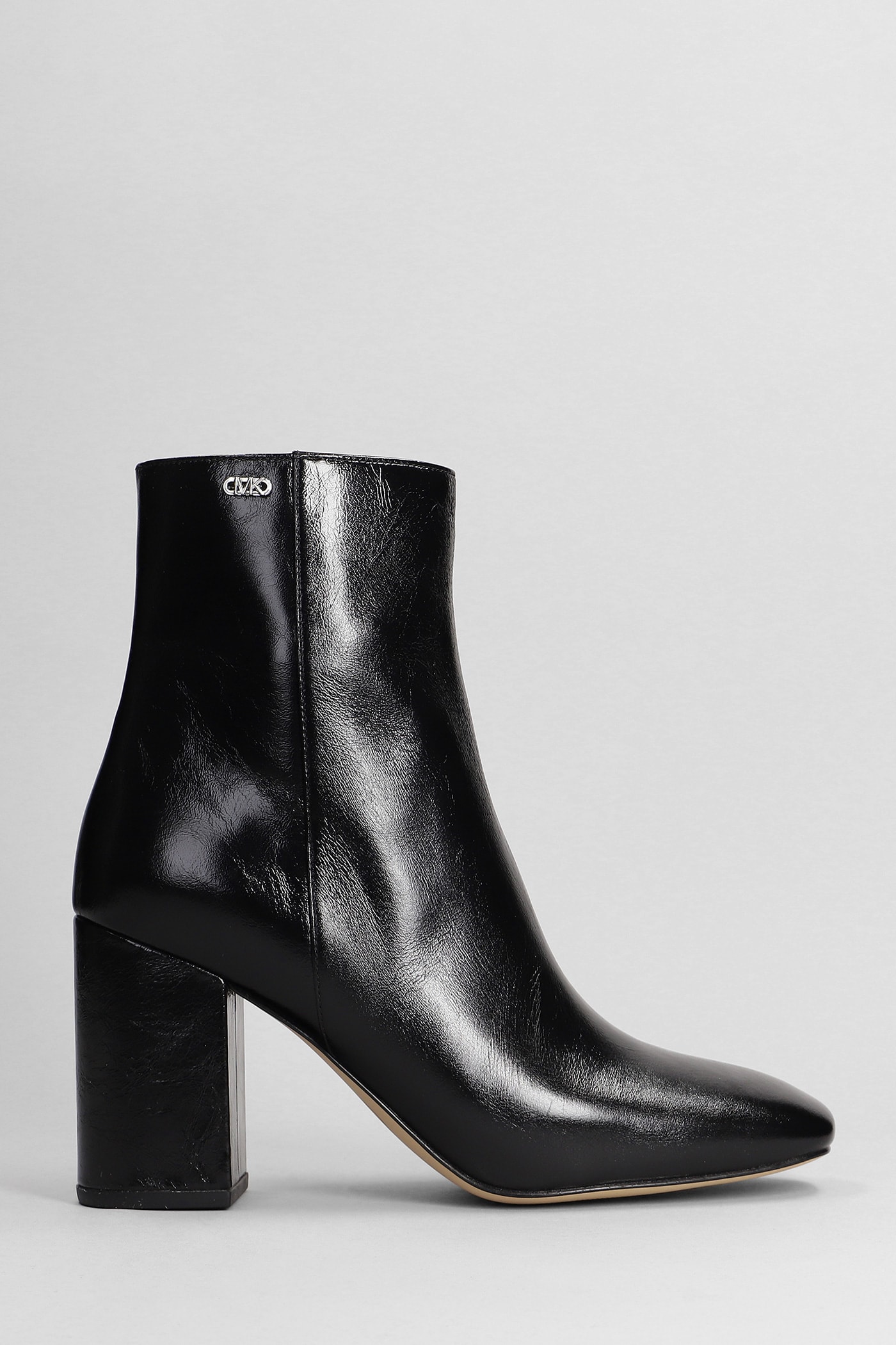 MICHAEL MICHAEL KORS PERLA HIGH HEELS ANKLE BOOTS IN BLACK LEATHER