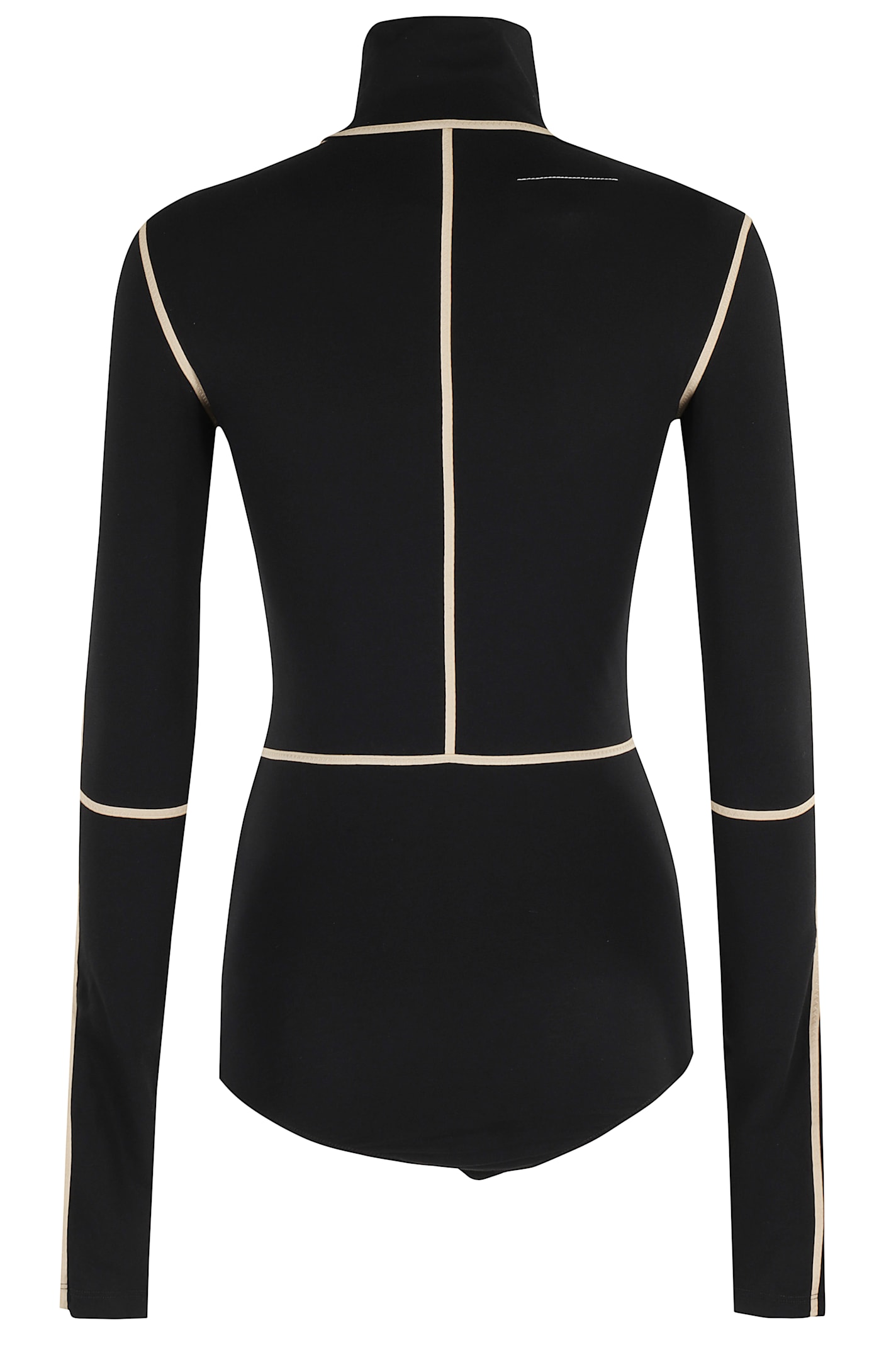 Mm6 Maison Margiela Mm6 By Maison Margiela High Neck Bodysuit With Contrasting Beige Piping In Black